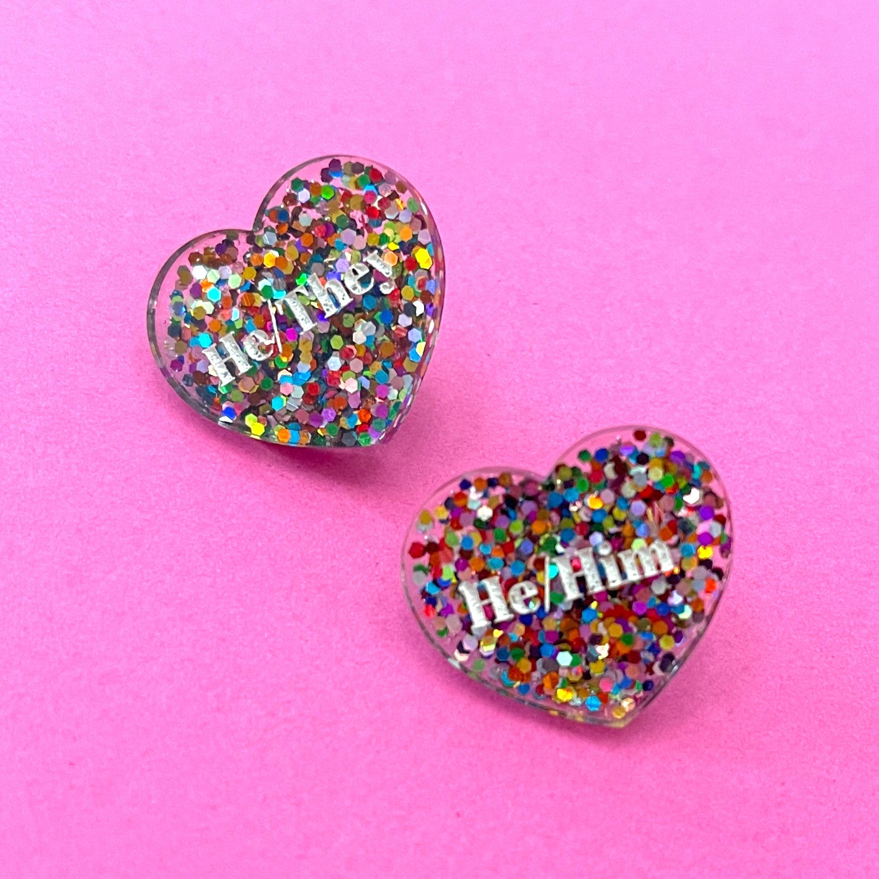 Sample Sale - Pronouns Glitter Heart Lapel Pin – Restrained Grace