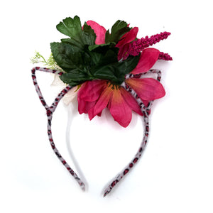 Floral Cat Ears Headband - Red Mum & Leopard Tiara Restrained Grace   