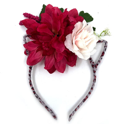 Floral Cat Ears Headband - Red Mum & Leopard Tiara Restrained Grace   