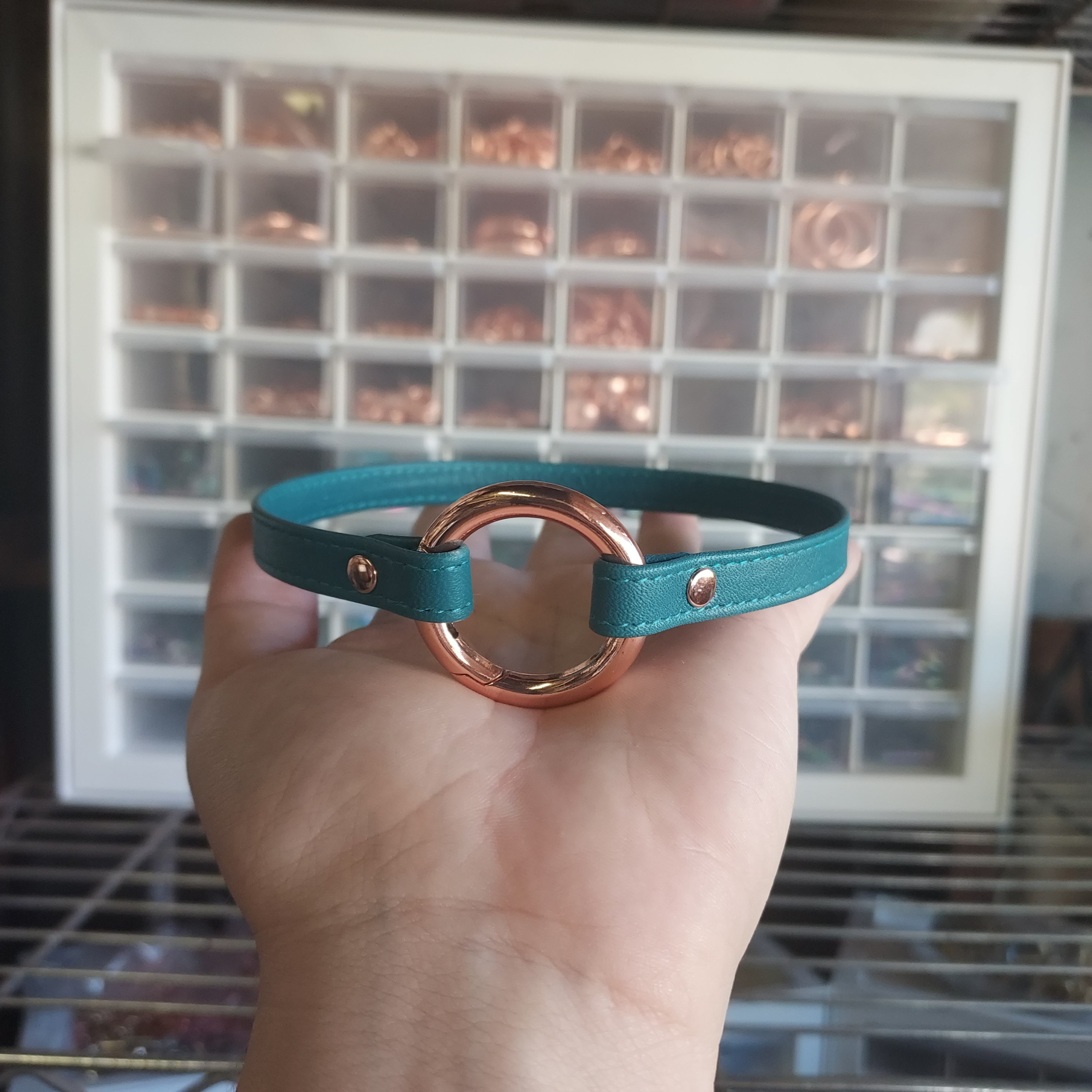 Sample Sale - Sleek Ring of O Collar 3/8" - teal & rose gold 12.5" Collar Restrained Grace   