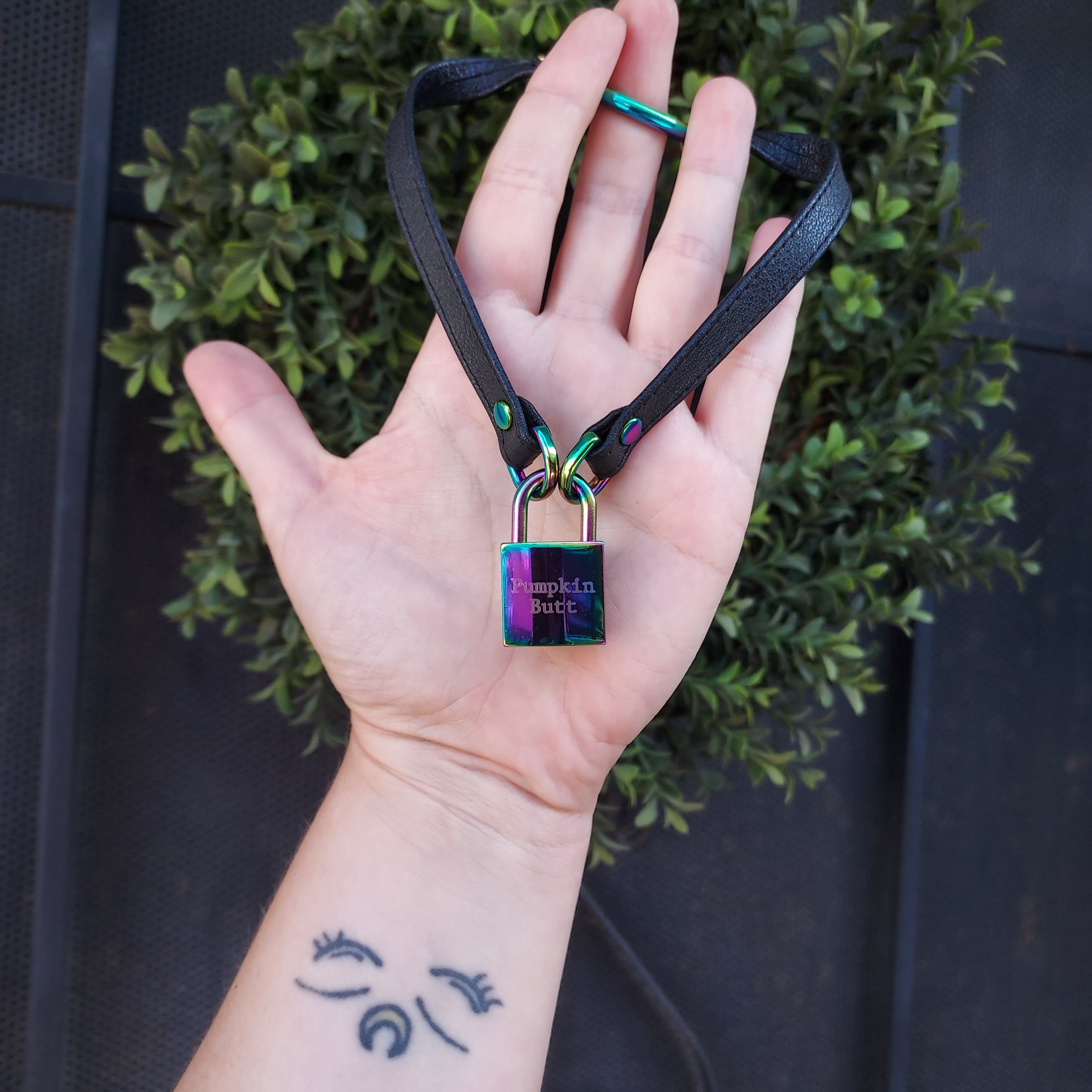 Sample Sale - Mini Locking Ring of O Collar - black & rainbow 12.5" Collar Restrained Grace   