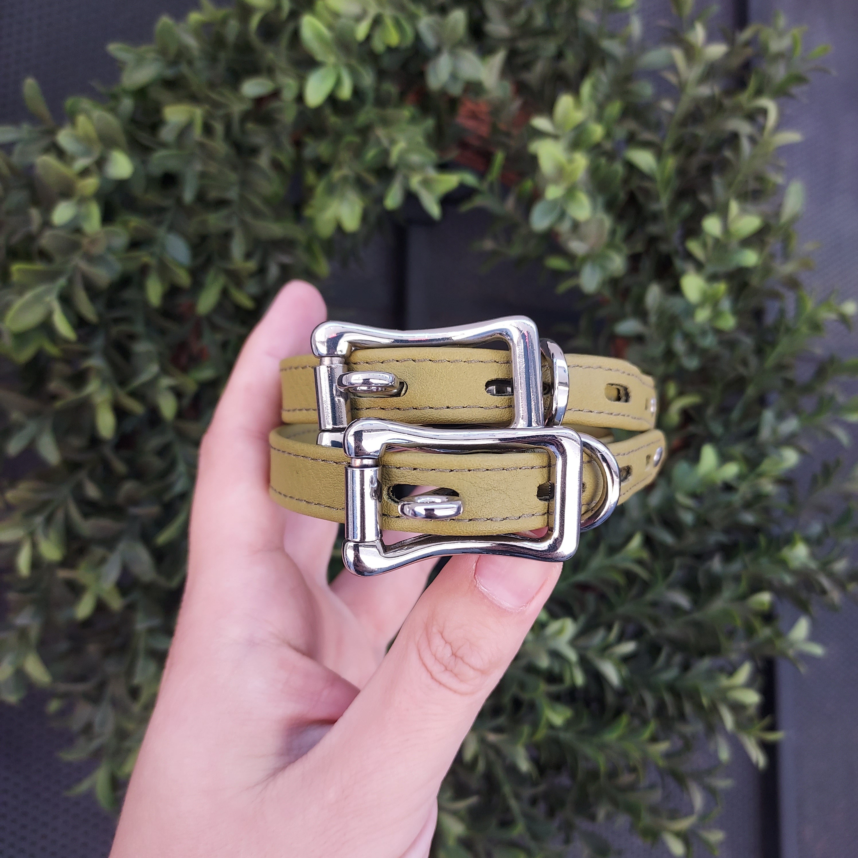 Sample Sale - Locking Buckle Petite Cuff Set - Olive Green & Silver - 8.5-11.5" Cuffs Restrained Grace   