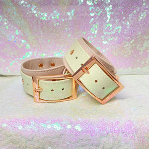 Blush Pink and Cream Leather Bold Cuffs - Limited Edition Cuffs Restrained Grace   