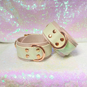 Blush Pink and Cream Leather Bold Cuffs - Limited Edition Cuffs Restrained Grace   