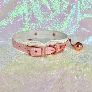 Carnation Pink and White Vegan Reindeer Collar - BDSM Collar with Jingle Bells Collar Restrained Grace   