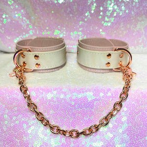 Blush Pink and Cream Leather Bold Cuffs - Limited Edition Cuffs Restrained Grace   