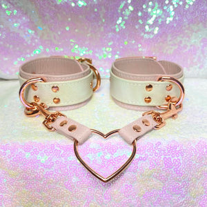 Blush Pink and Cream Leather Bold Cuffs - Limited Edition Cuffs Restrained Grace   