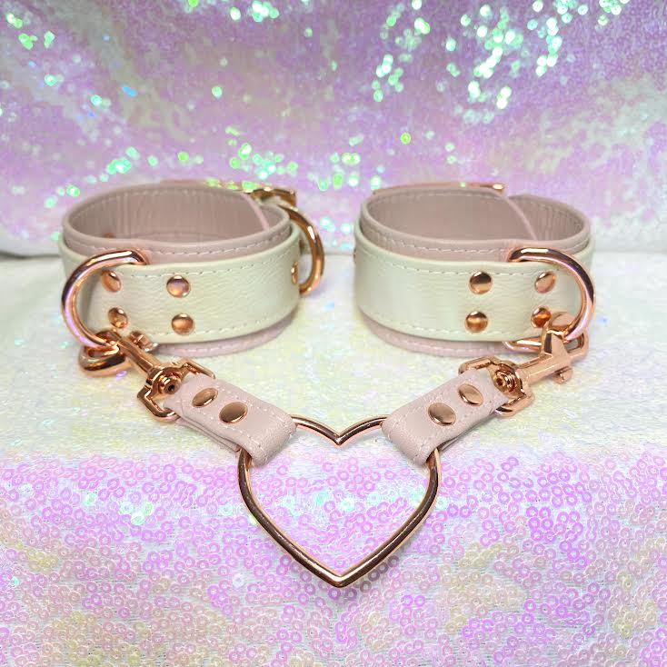 Blush Pink and Cream Leather Bold Cuffs - Limited Edition Cuffs Restrained Grace   