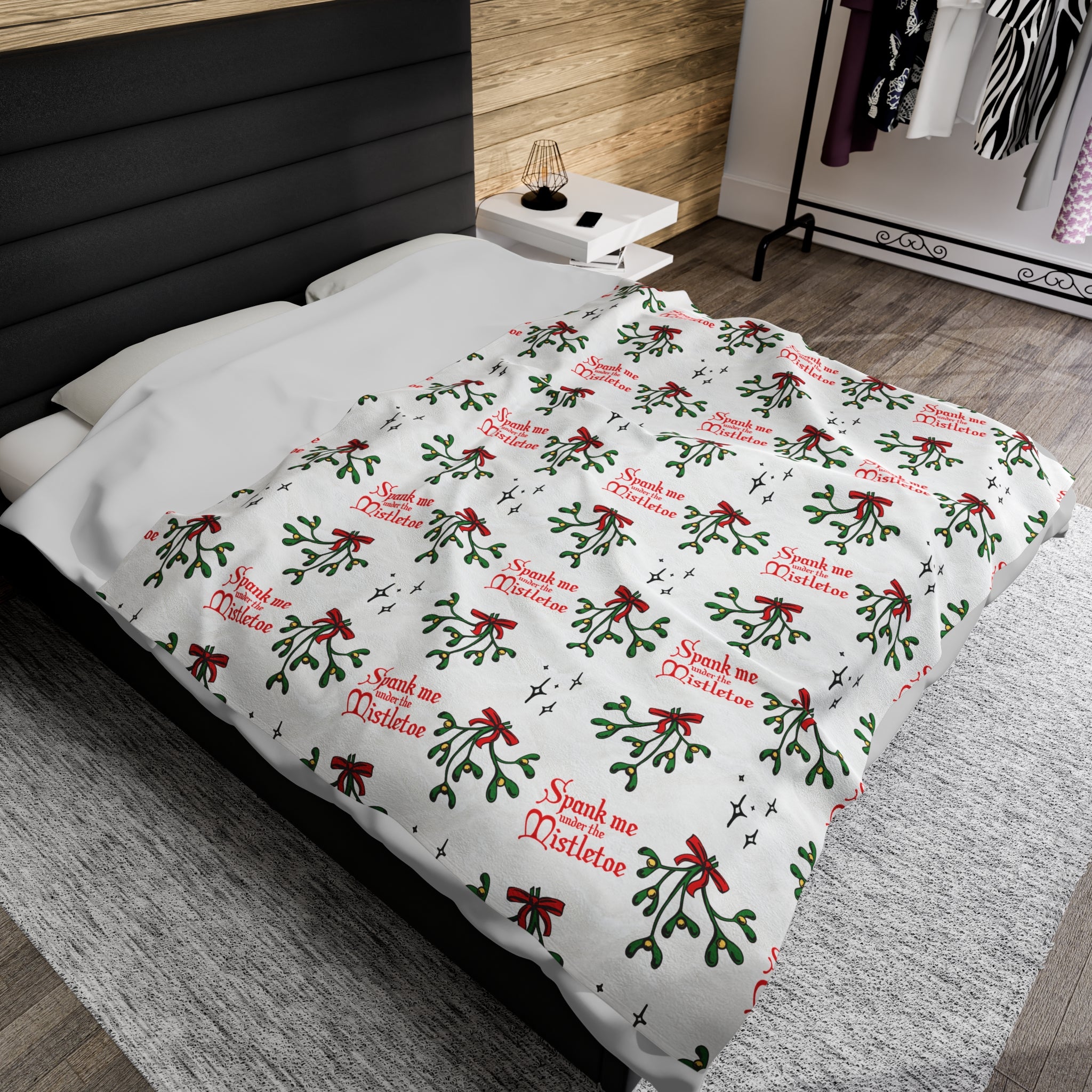 Spank Me Under the Mistletoe - Velveteen Blanket Blanket Printify