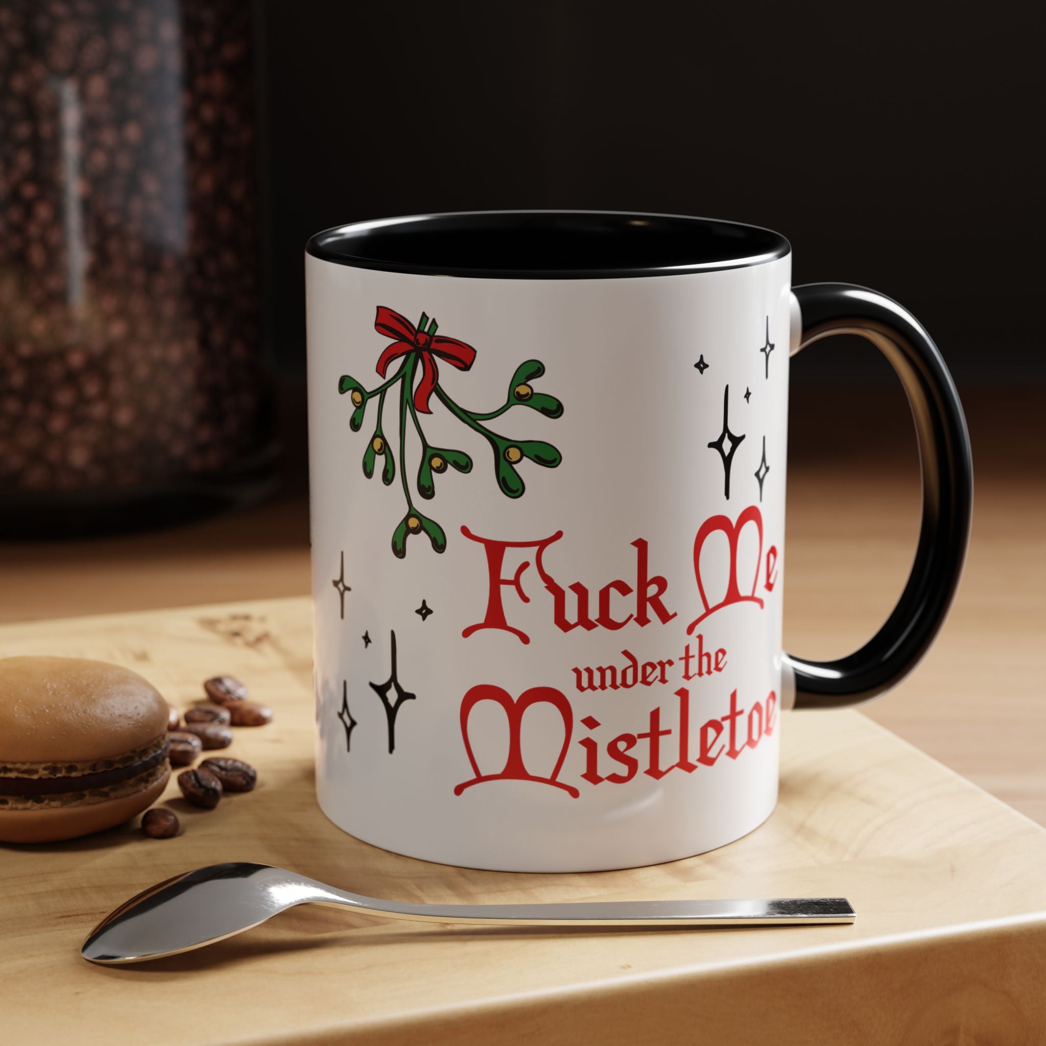 Fuck Me Under the Mistletoe - Retro Christmas Mug Mug Printify 11oz Black 