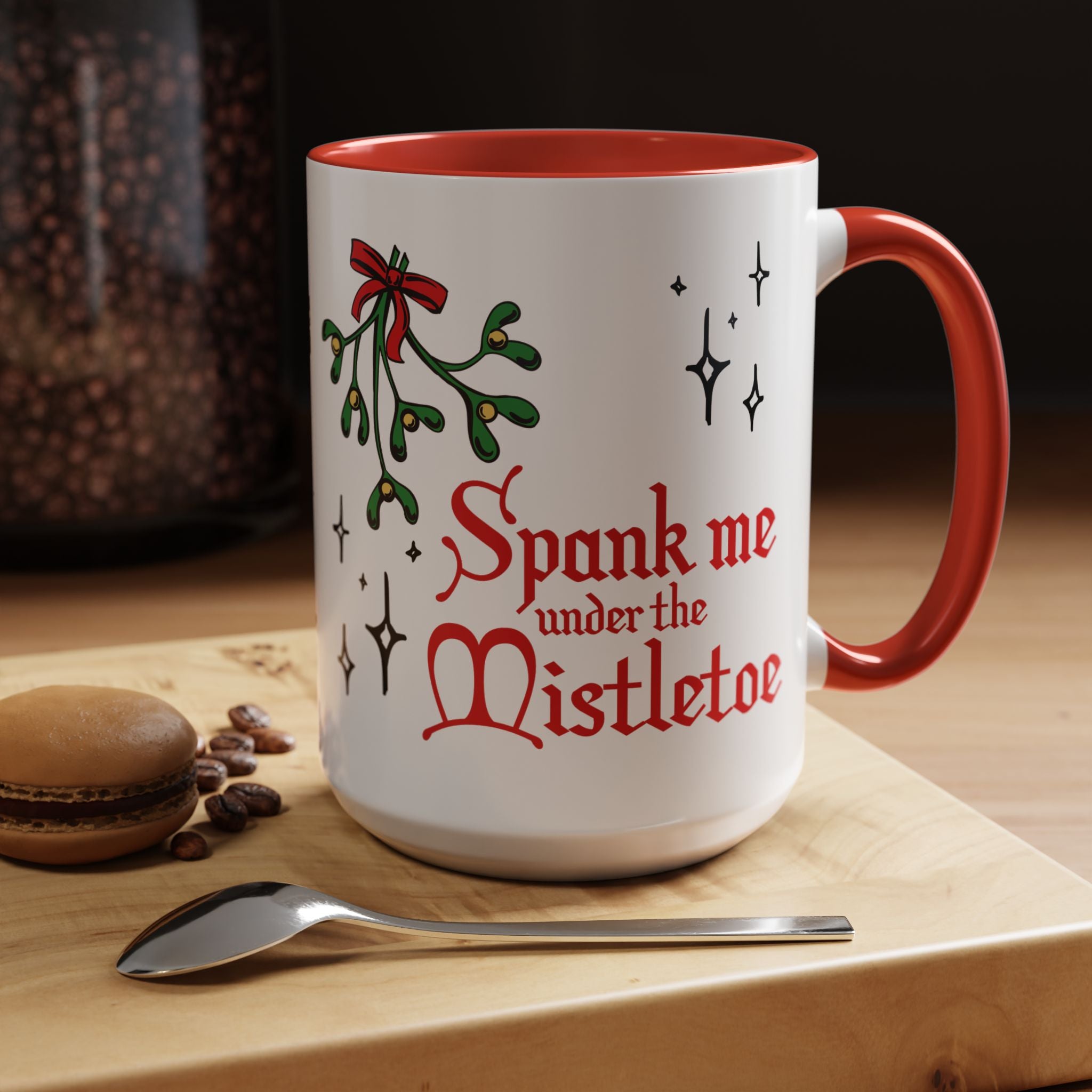 Spank Me Under the Mistletoe - Retro Christmas Mug Mug Printify 15oz Red 