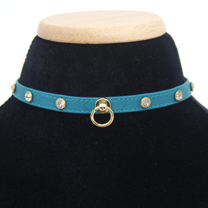 Rhinestone Mini Collar - Teal and Gold Collar Restrained Grace   