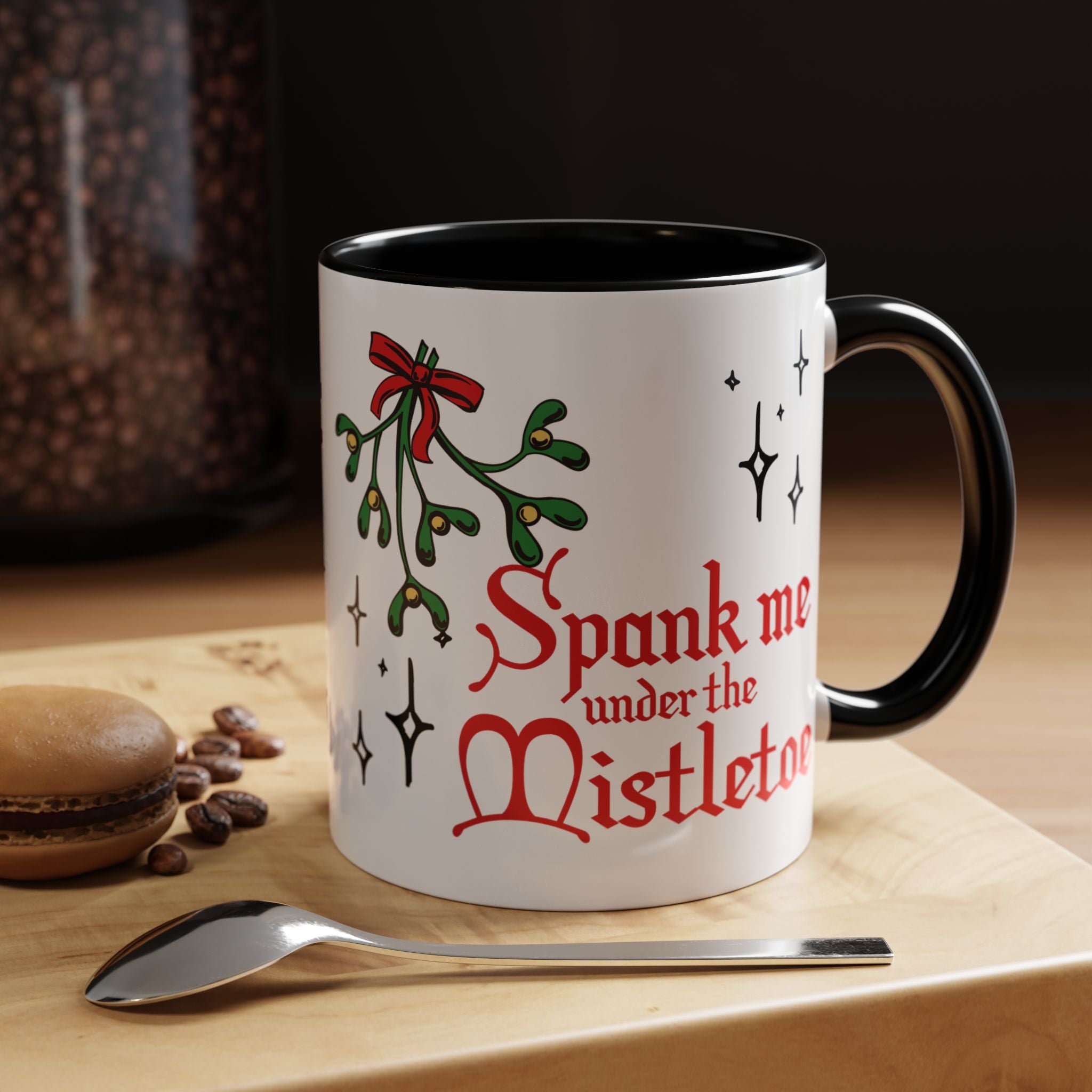 Spank Me Under the Mistletoe - Retro Christmas Mug Mug Printify 11oz Black 