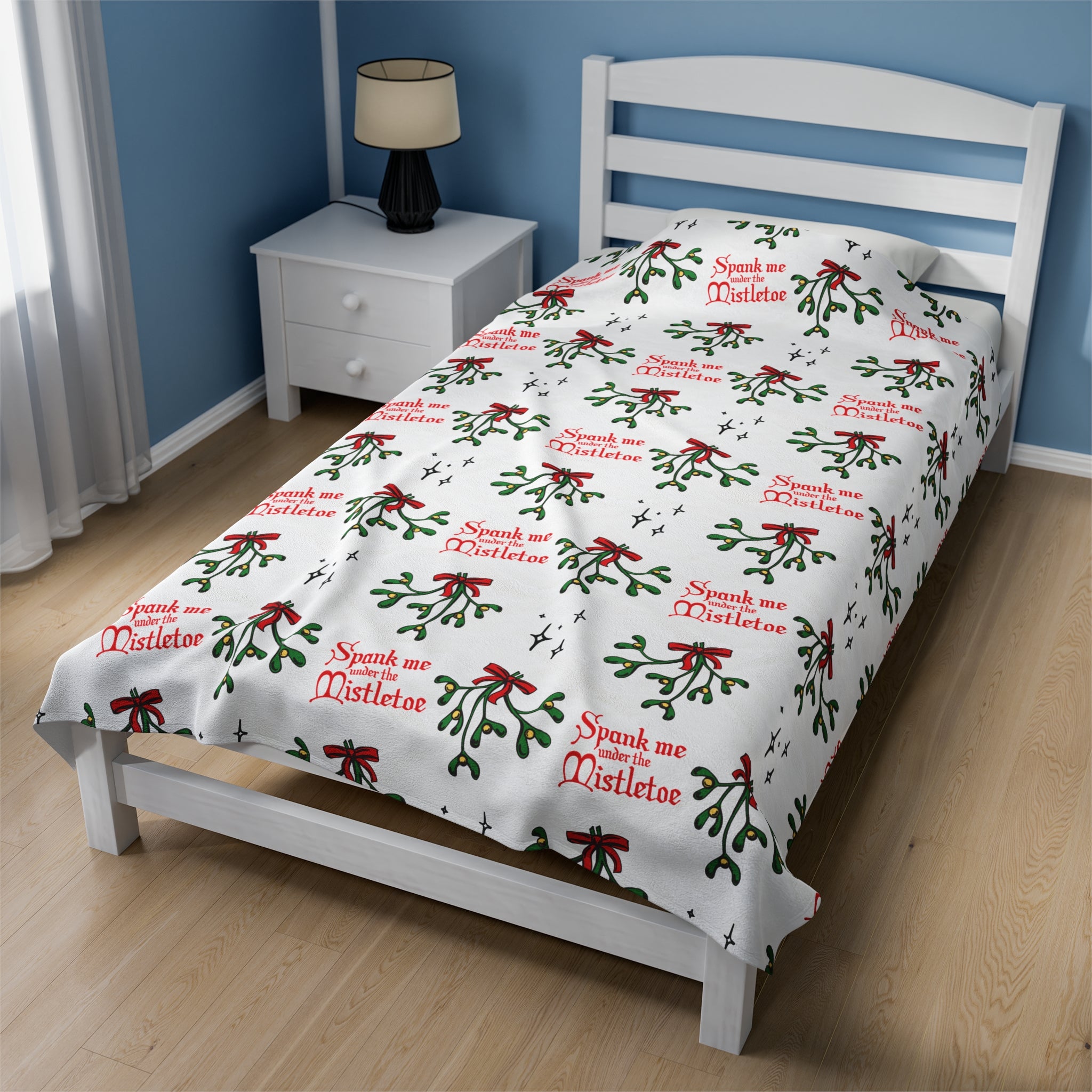 Spank Me Under the Mistletoe - Velveteen Blanket Blanket Printify