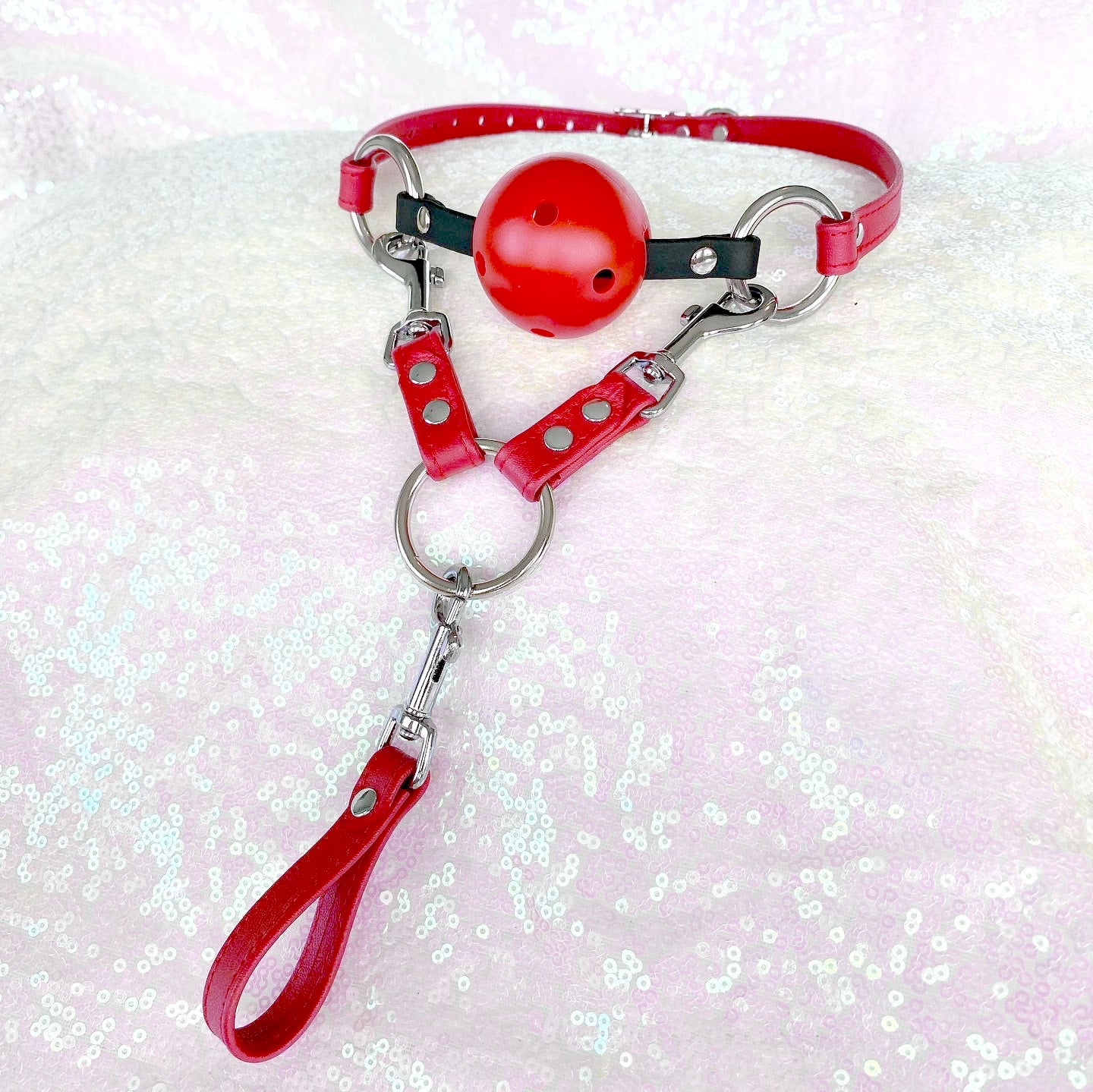 Cherry Red and Silver Breathable Ball Gag Gag Restrained Grace   