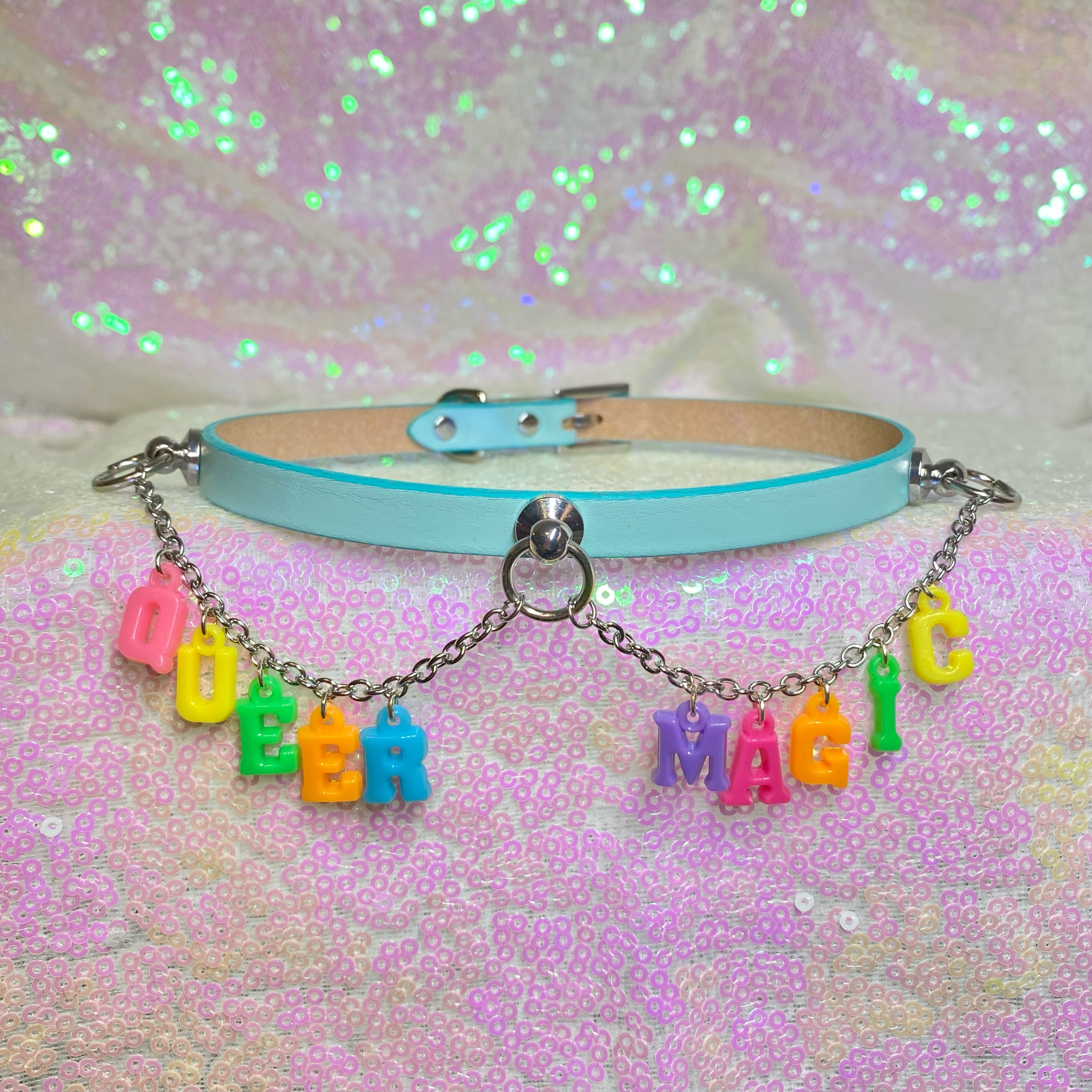 Queer Magic Charm Mini Collar - Blue, 13"-15" Collar Restrained Grace   