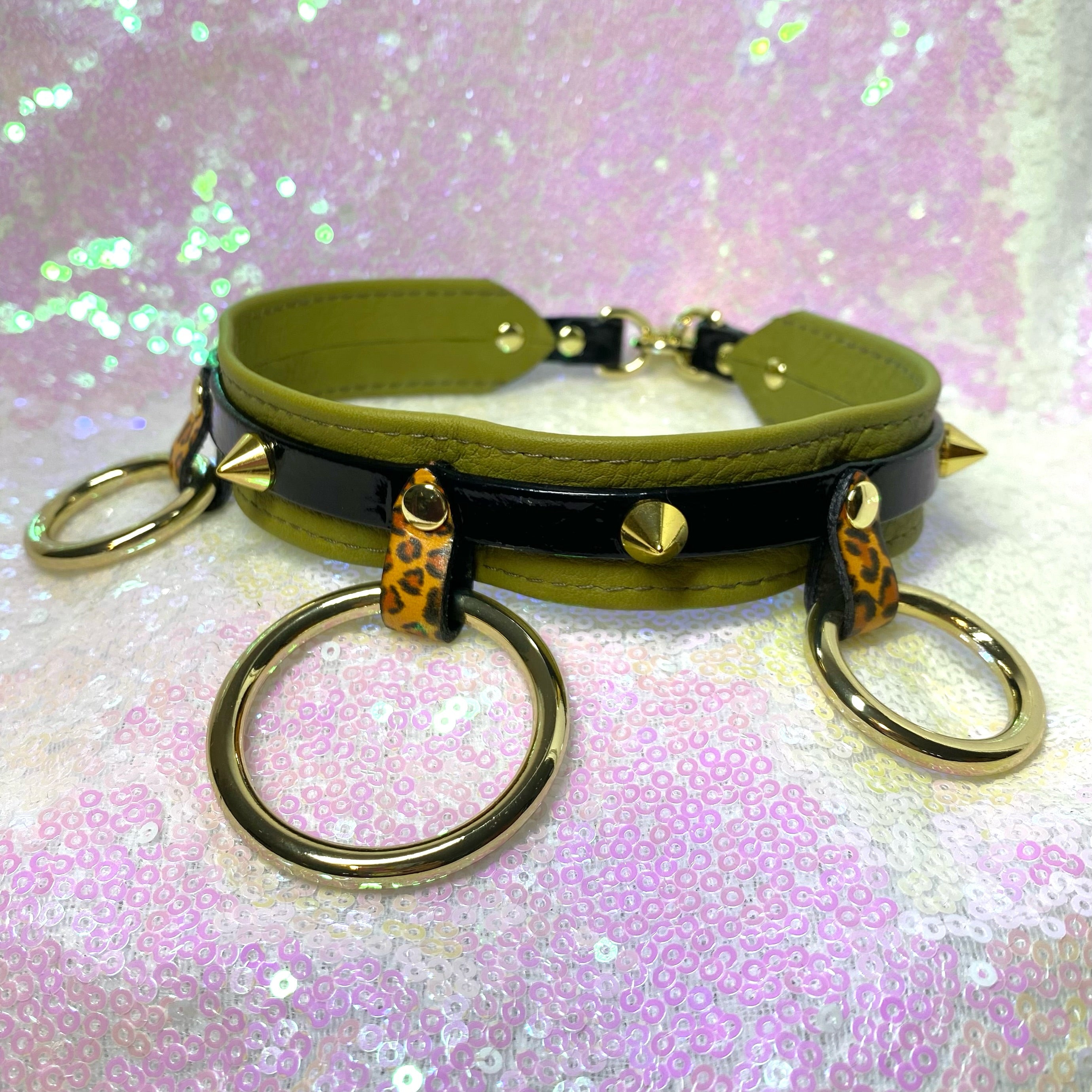 Sample Sale - Locking Layered Collar - Olive Green and Gold - 14" Collar Restrained Grace   