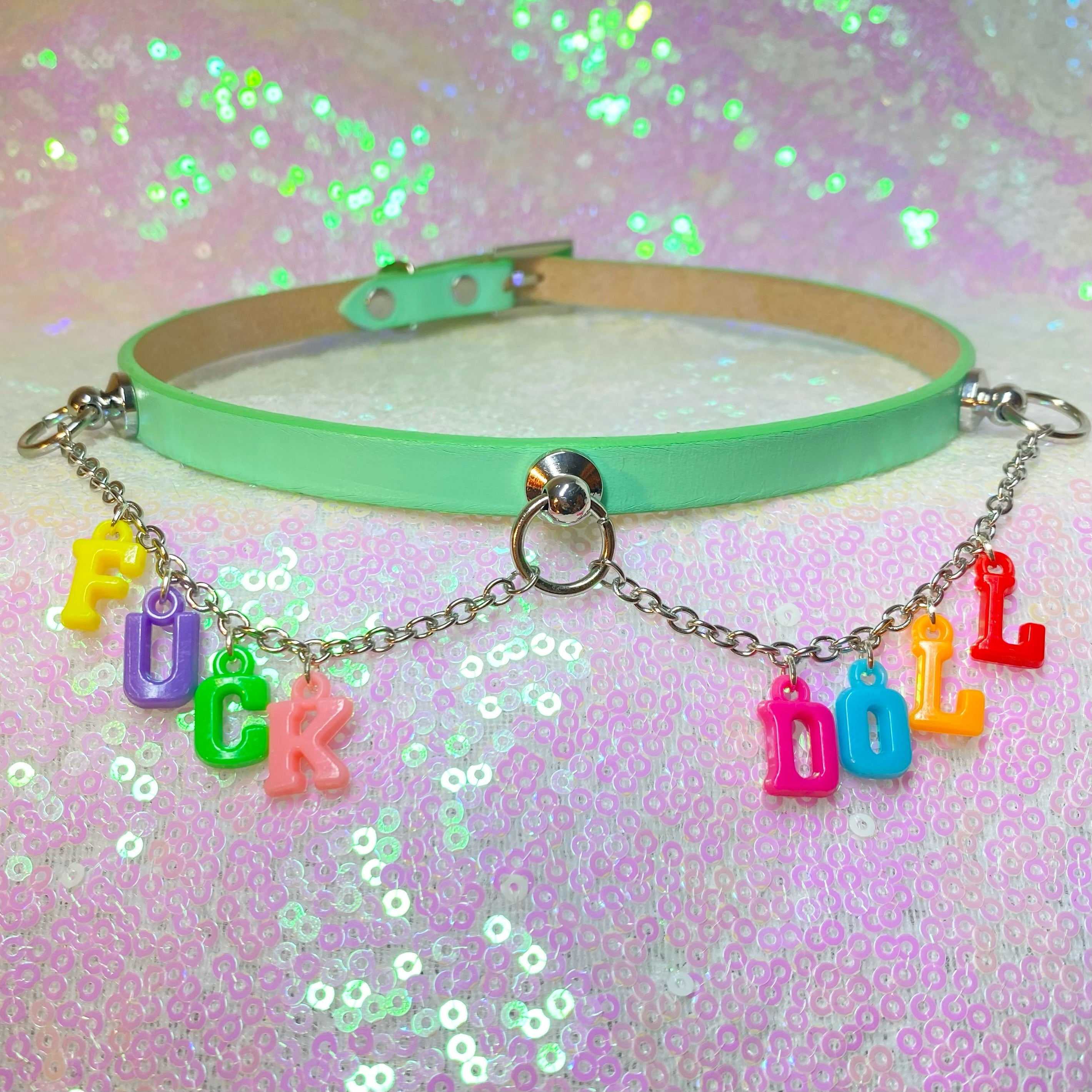 Fuck Doll Charm Mini Collar - Green, 13"-15" Collar Restrained Grace   