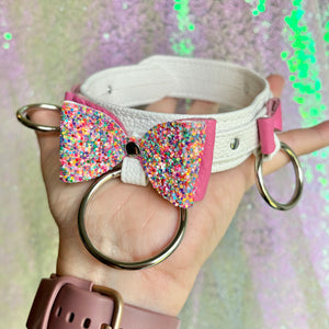 Sample Sale - Deluxe Party Bow Collar - Vegan White and Silver - 12"-15" Collar Restrained Grace   