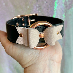 Sample Sale - Classic Ring and Bow Collar - Black and Rose Gold - 12.5"-14.5" Collar Restrained Grace   