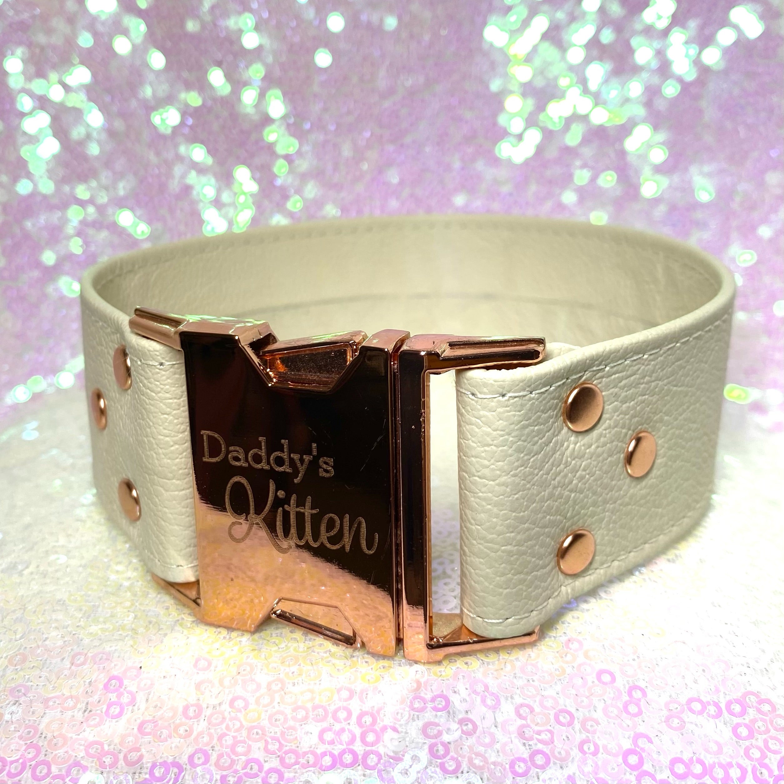 Sample Sale - Bold Side Squeeze Buckle Collar - Cream and Rose Gold - 13" Collar Restrained Grace   