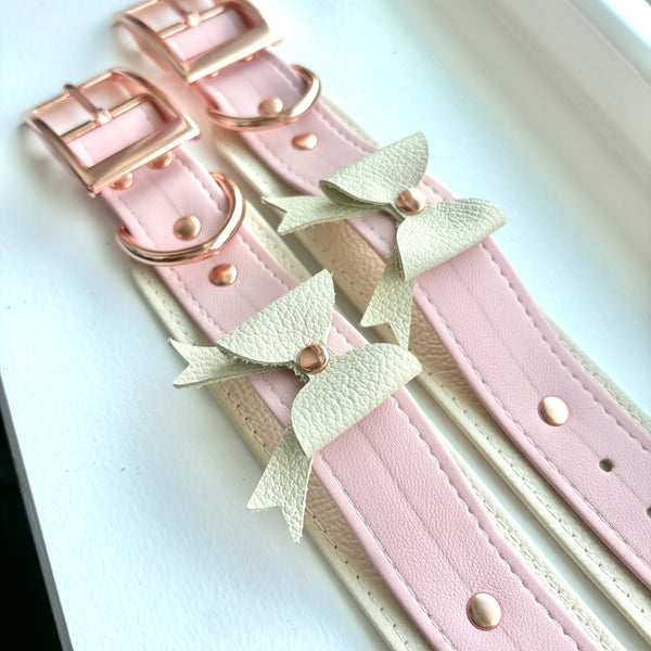 Sample Sale - Bold Bow Cuffs - Carnation Pink and Cream - 7"-9" Sample Sale Restrained Grace   
