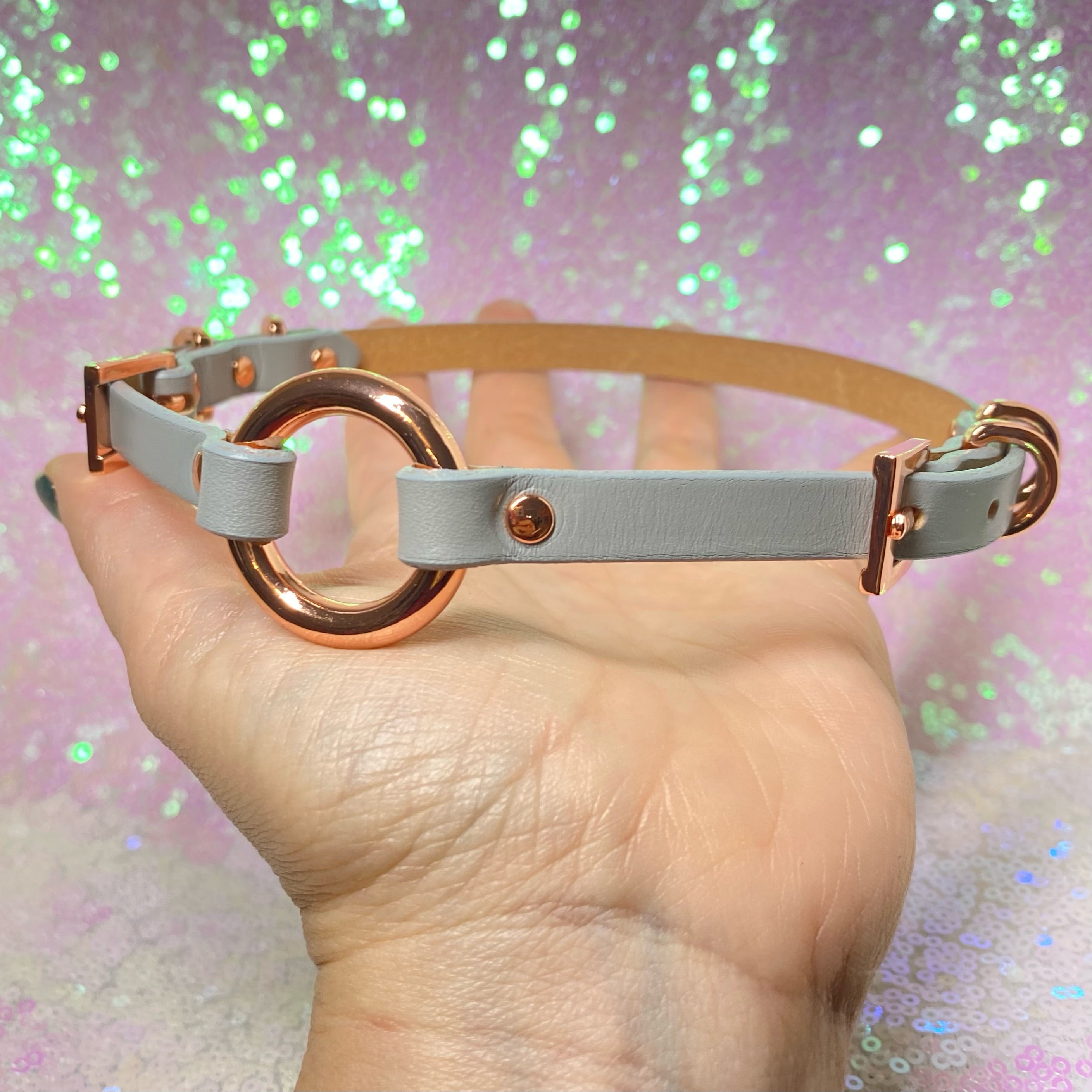 Sample Sale - Mini Double Buckle Ring of O Collar - Gray and Rose Gold - 15"-17" Collar Restrained Grace   