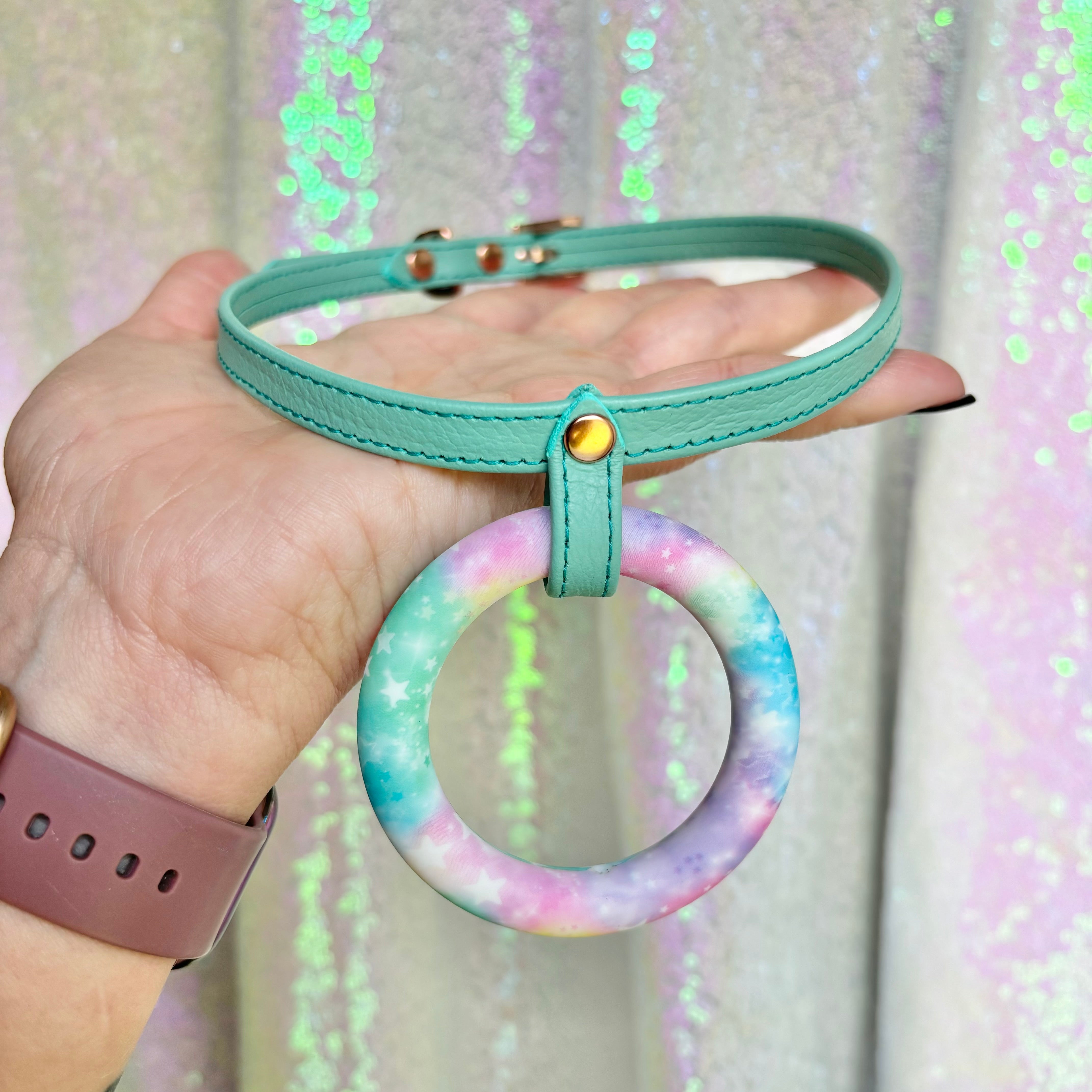 Sample Sale - Silicone Ring Mini Collar - Aqua and Rose Gold - 15"-17" Collar Restrained Grace   