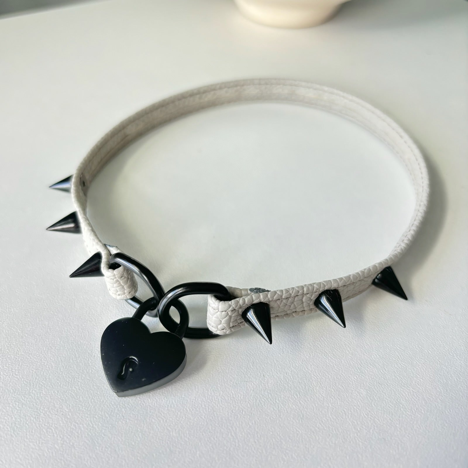 Dove Gray and Black Spiked Mini BDSM Collar Collar Restrained Grace   