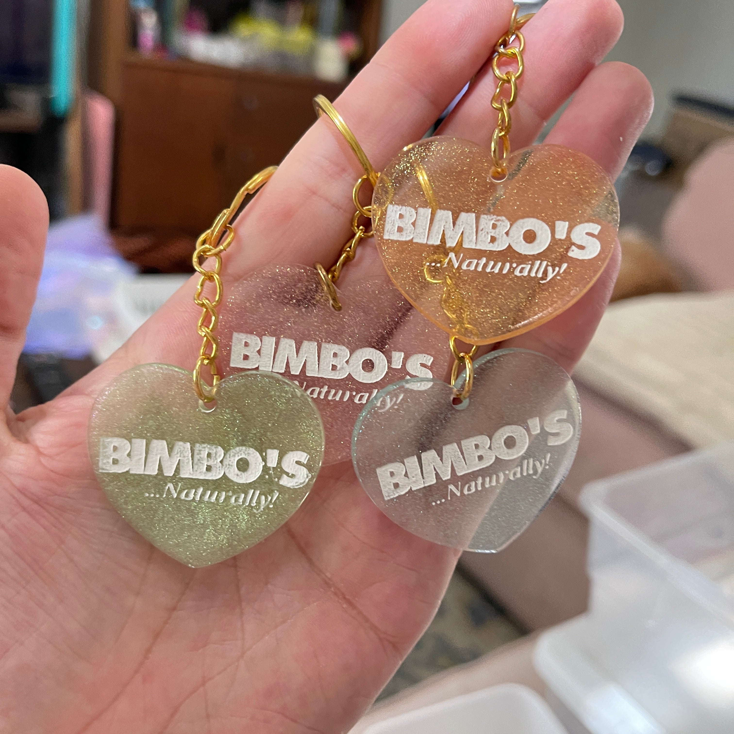 Sample Sale - Bimbo’s Naturally - Sparkly Heart Keychains Keychain Restrained Grace   