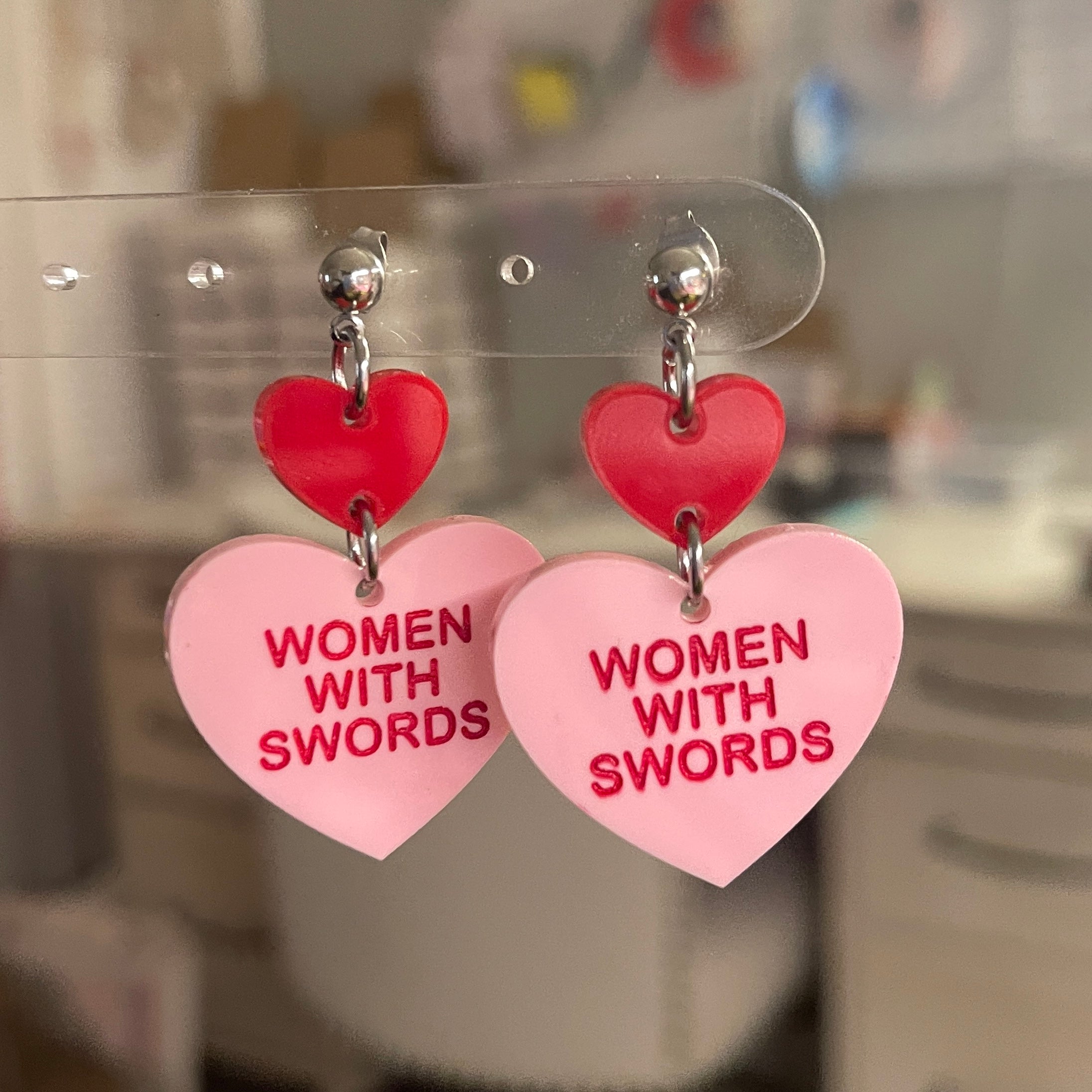 Women With Swords Candy Heart Earrings Earrings Restrained Grace