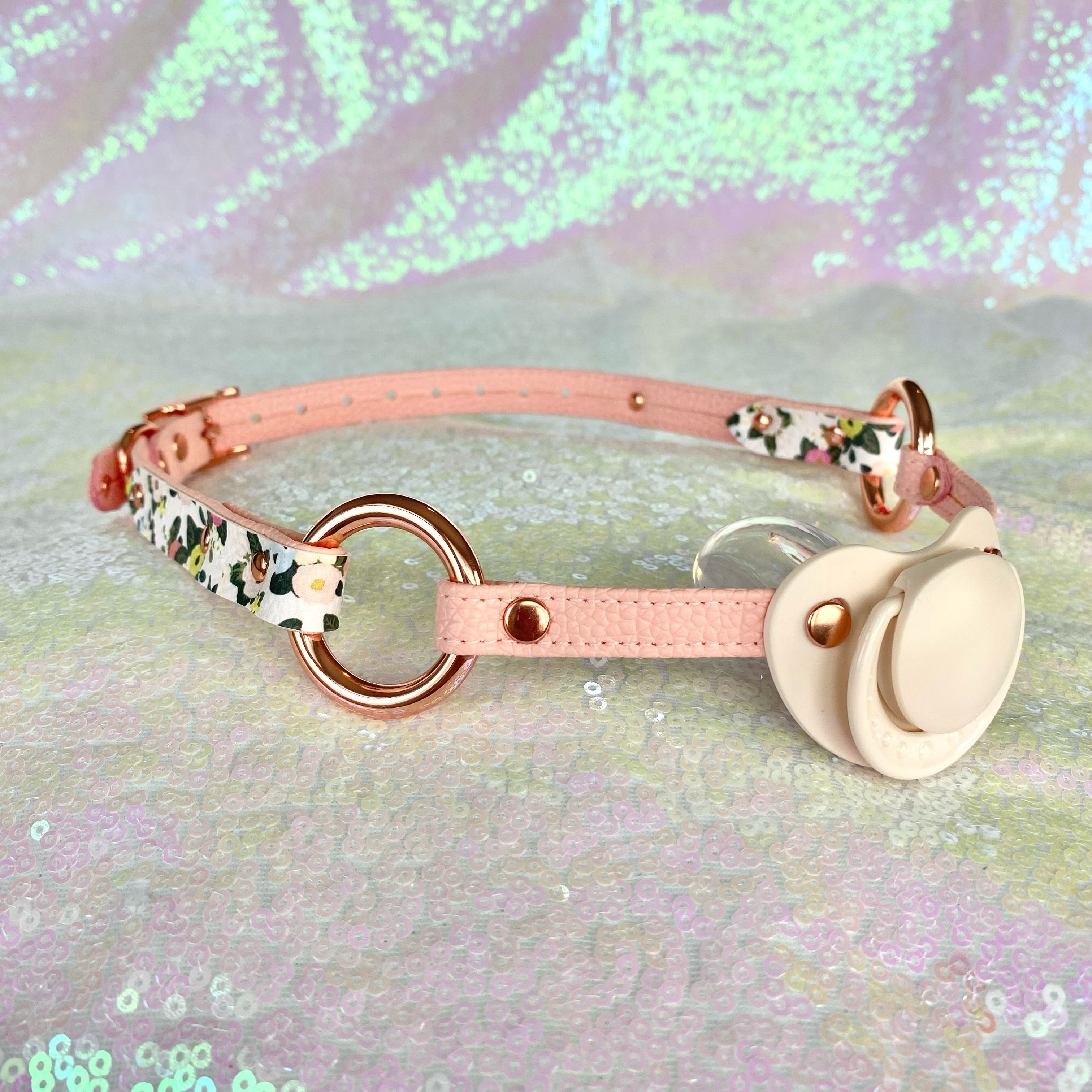 Peach & Floral Vegan Pacifier Gag Gag Restrained Grace   