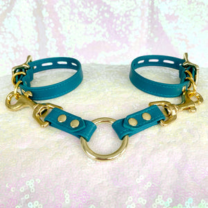 Teal and Gold Petite Locking Bondage Cuffs Cuffs Restrained Grace   