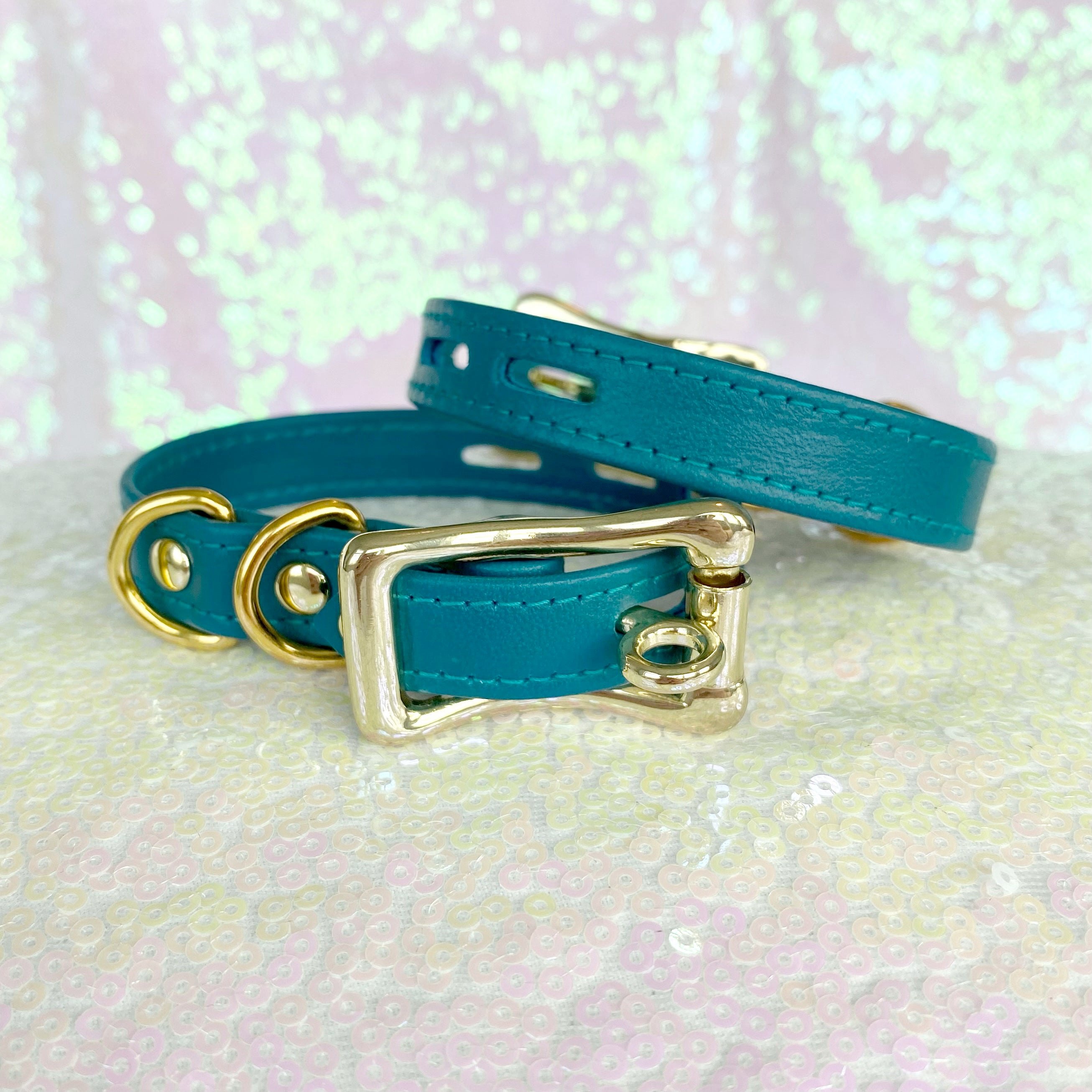 Teal and Gold Petite Locking Bondage Cuffs Cuffs Restrained Grace   