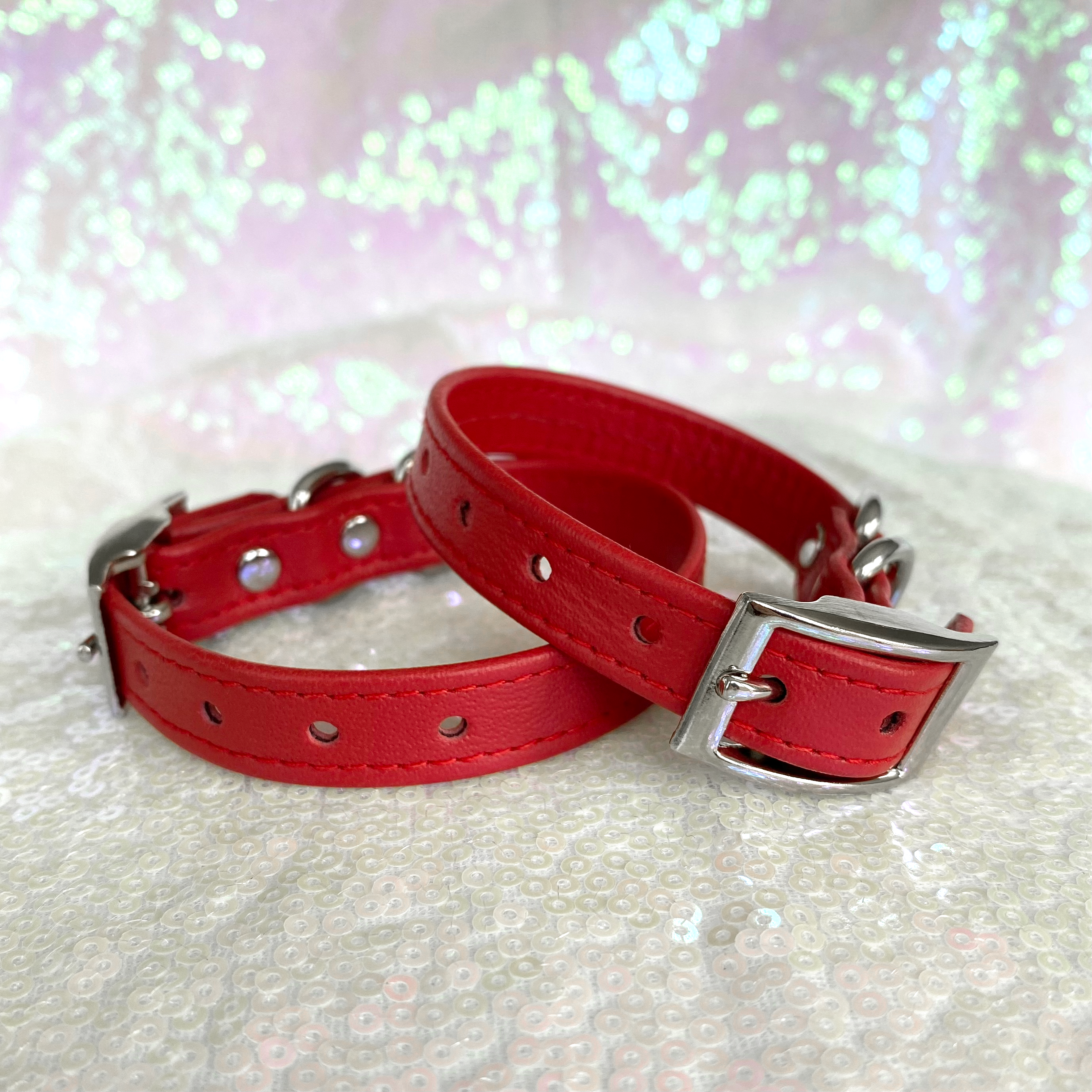 Cherry Red and Silver Petite Bondage Cuffs Cuffs Restrained Grace   