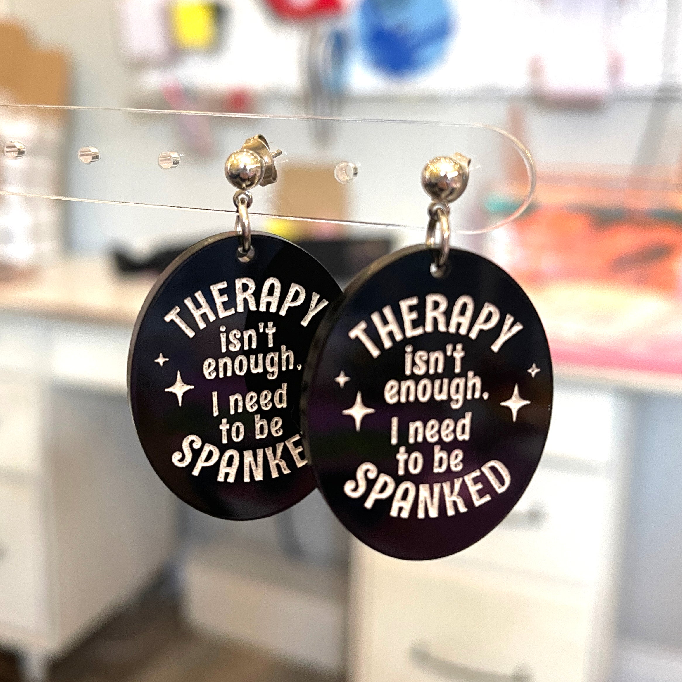 Therapy Isn't Enough, I Need to Be Spanked - Earrings Earrings Restrained Grace Black