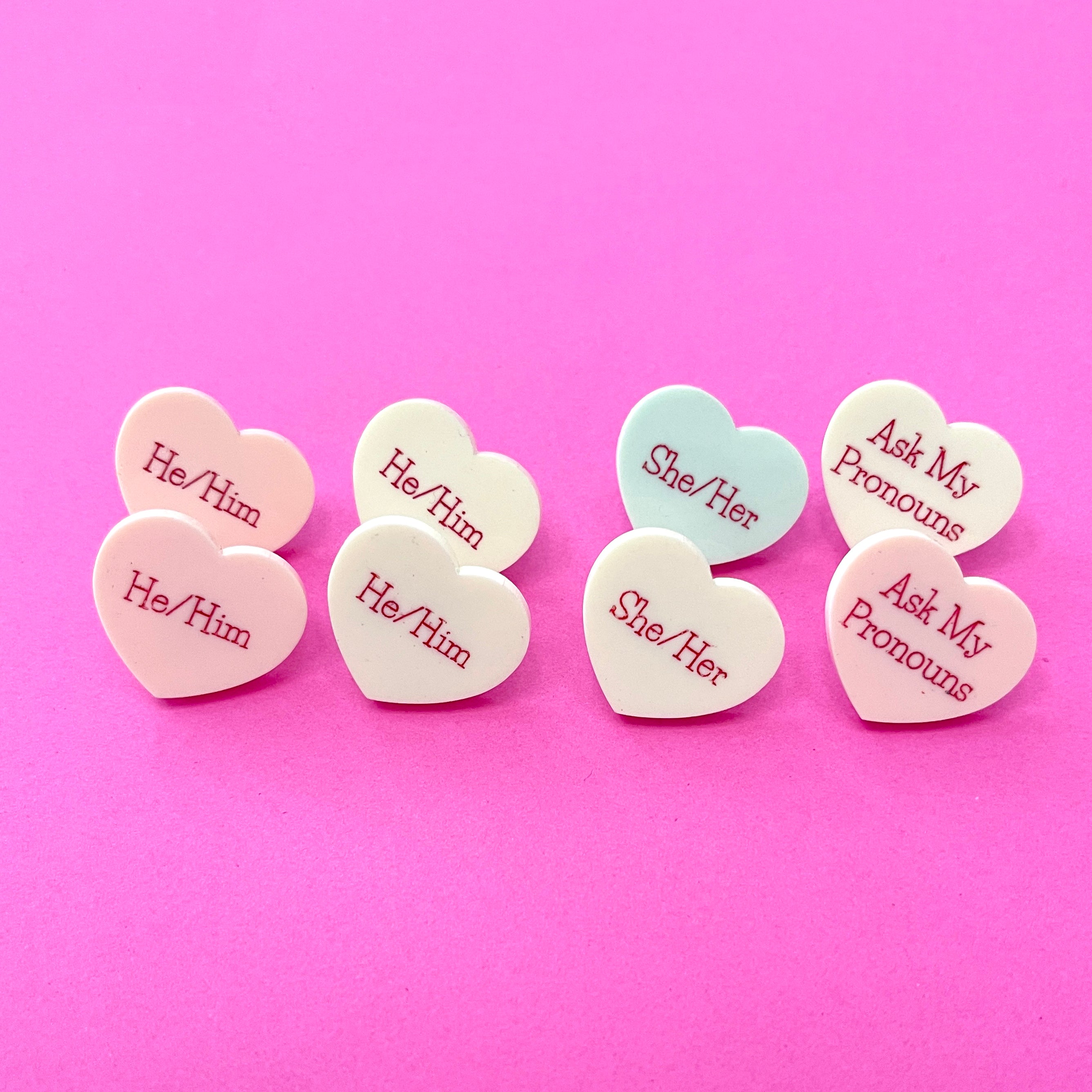 Sample Sale - Candy Hearts Pronouns Pin Pin Restrained Grace   