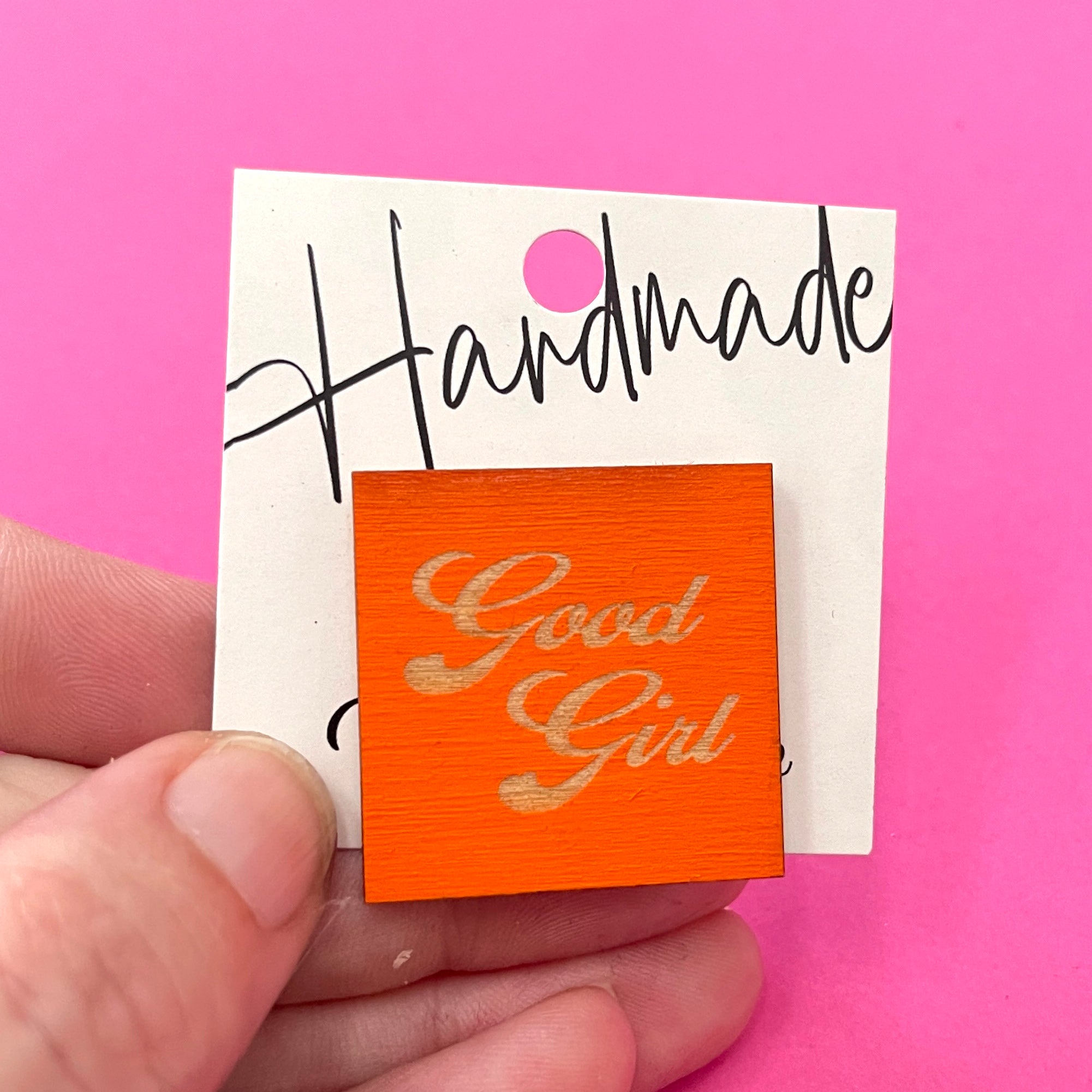 Sample Sale - Orange Good Girl Wooden Lapel Pin Pin Restrained Grace   