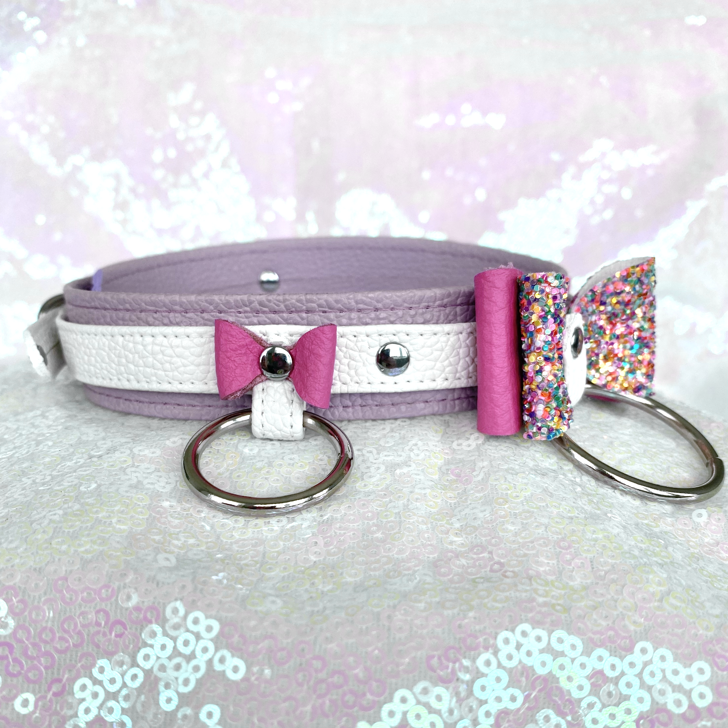 Pretty Princess Deluxe Bow Collar - Lavender, Pink, and Silver Collar Restrained Grace   