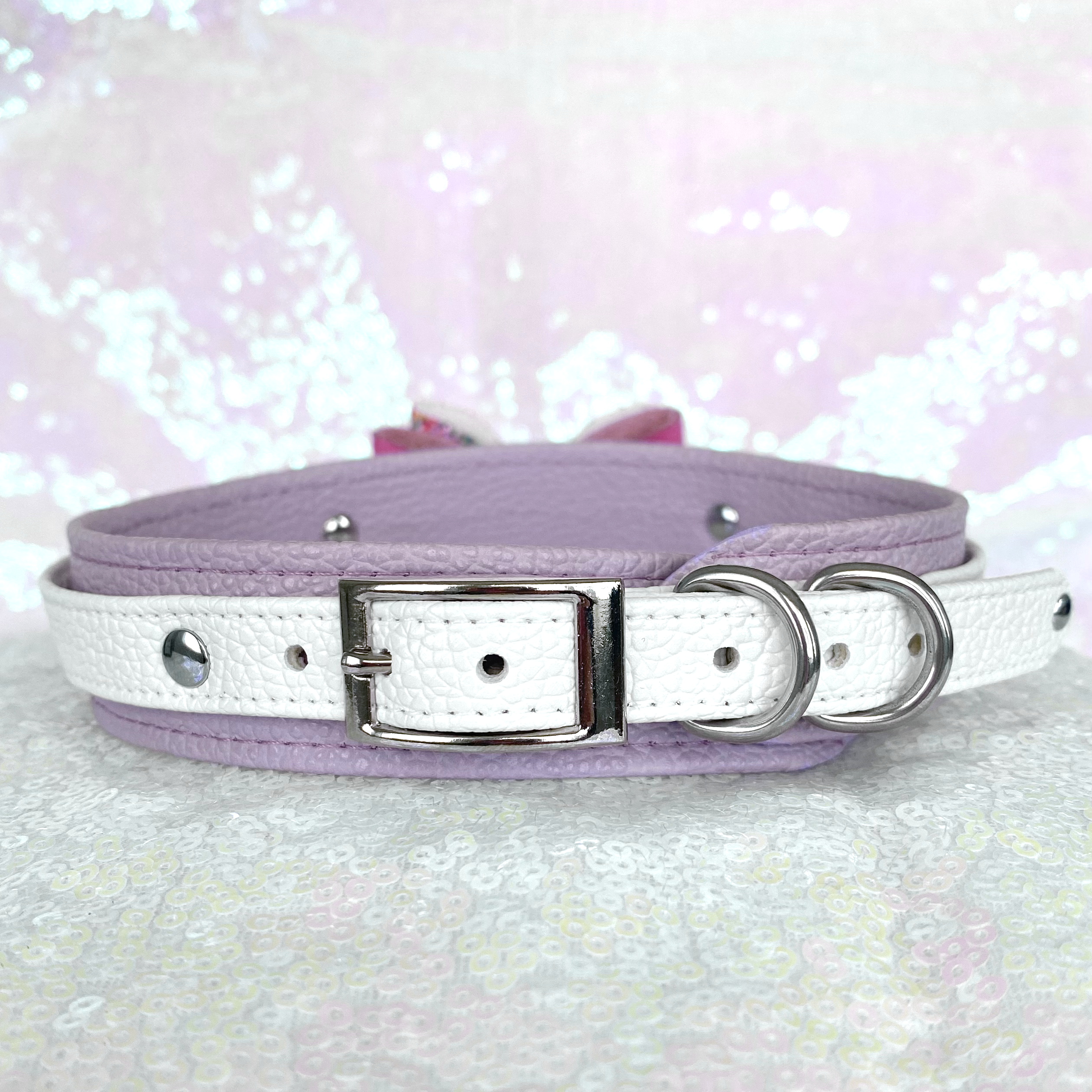 Pretty Princess Deluxe Bow Collar - Lavender, Pink, and Silver Collar Restrained Grace   