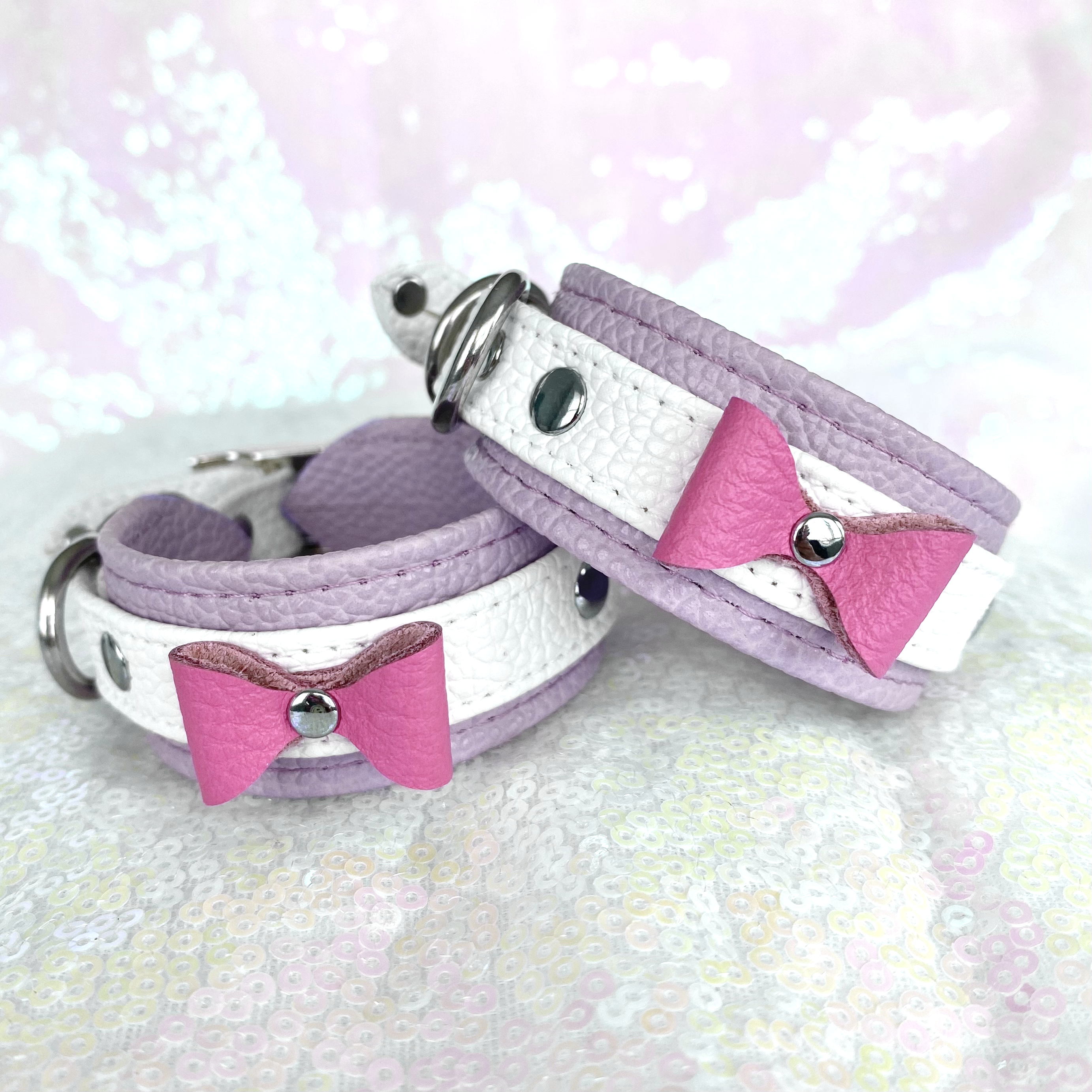 Pretty Princess Deluxe Bow Bondage Cuffs - Lavender, Pink, White, and Silver Cuffs Restrained Grace   