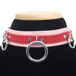 Carnation Pink and Red Deluxe Leather Collar - Limited Edition Collar Restrained Grace   