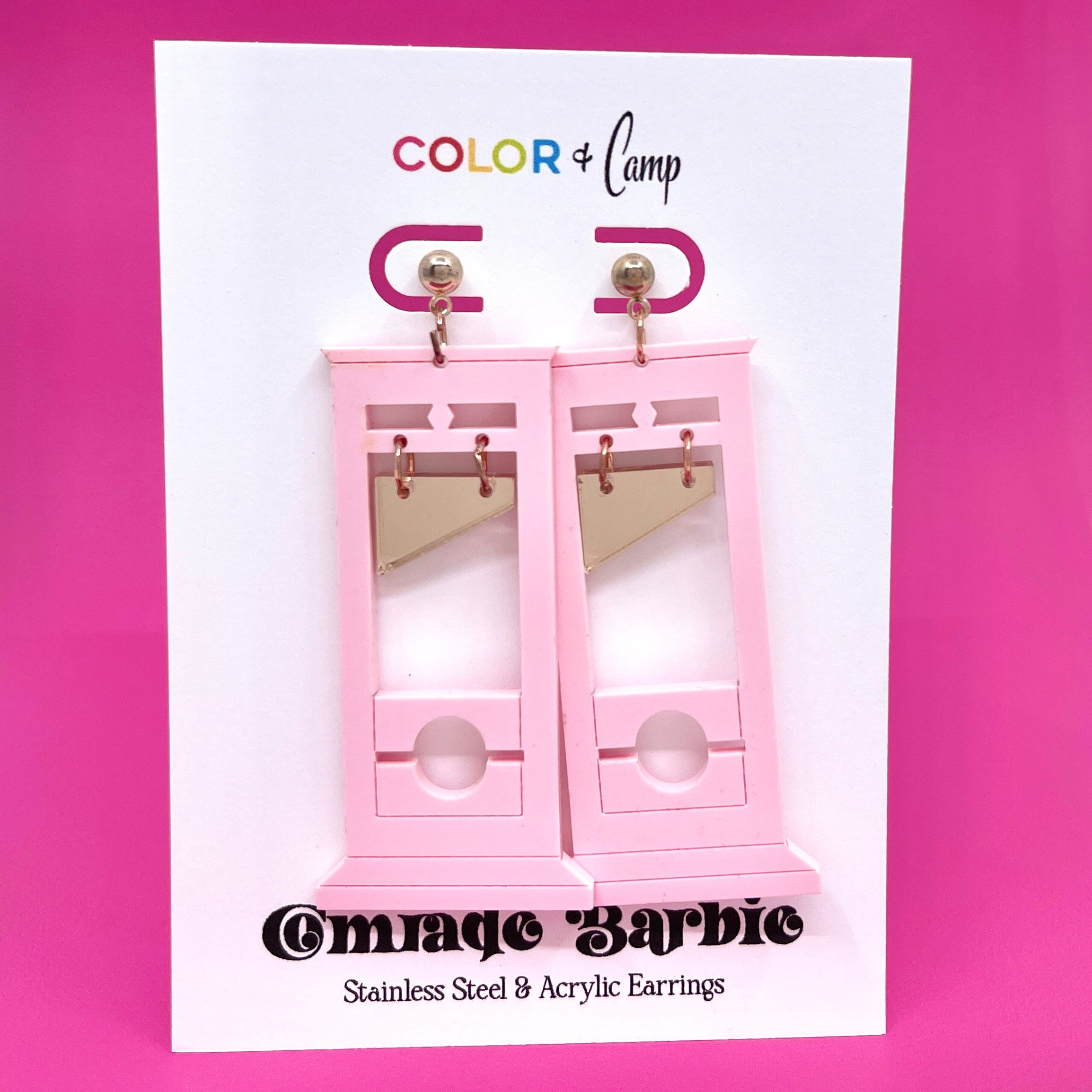 Eat The Rich Blush Pink & Rose Gold Guillotine Earrings Earrings Color & Camp   