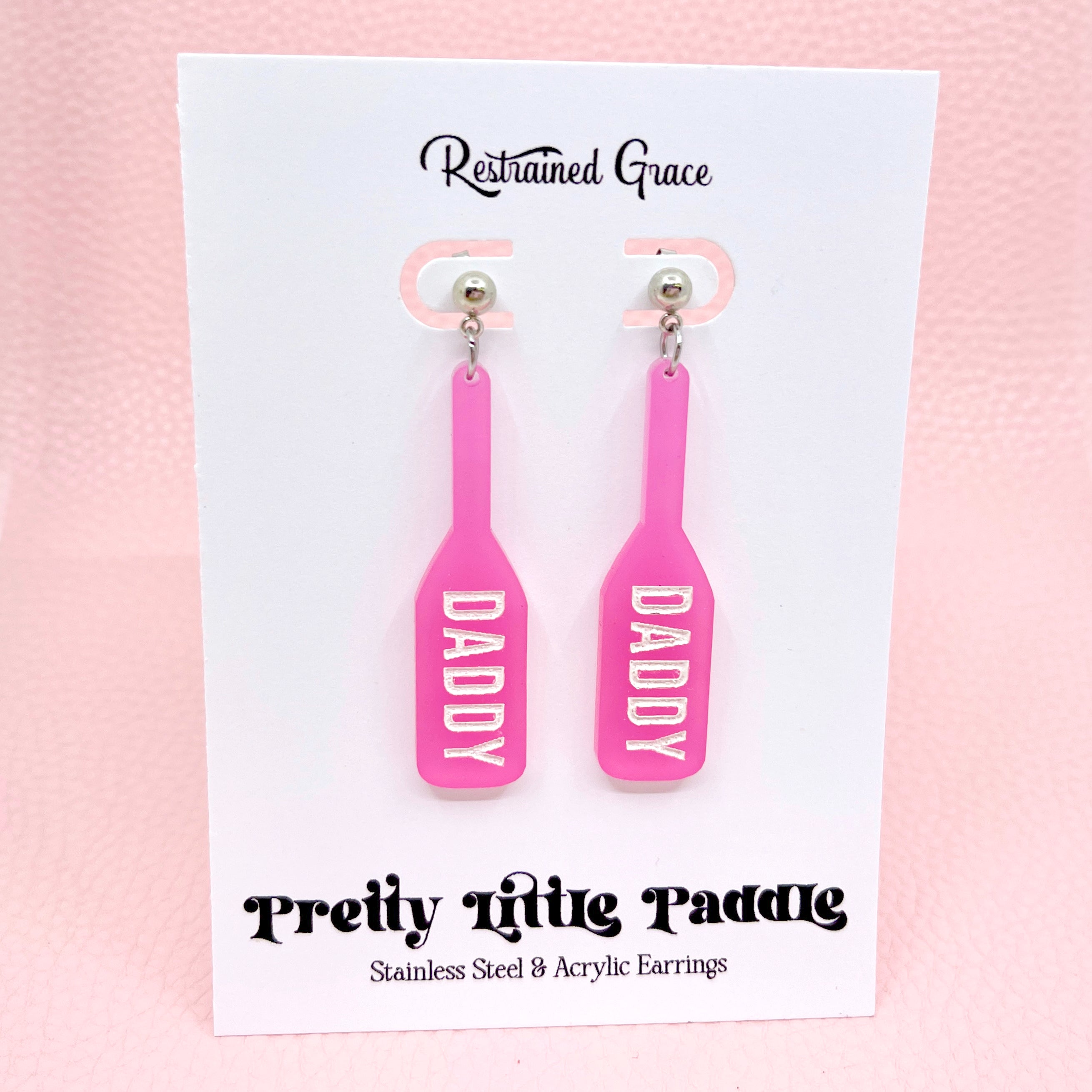 Daddy Paddle Earrings in Pink - BDSM Jewelry Earrings Restrained Grace   