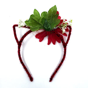 Floral Cat Ears Headband - Red Daisy & Rose Tiara Restrained Grace   