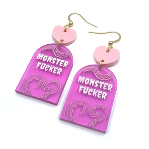 Pastel Pink Monster Fucker Tentacle Earrings Earrings Restrained Grace   