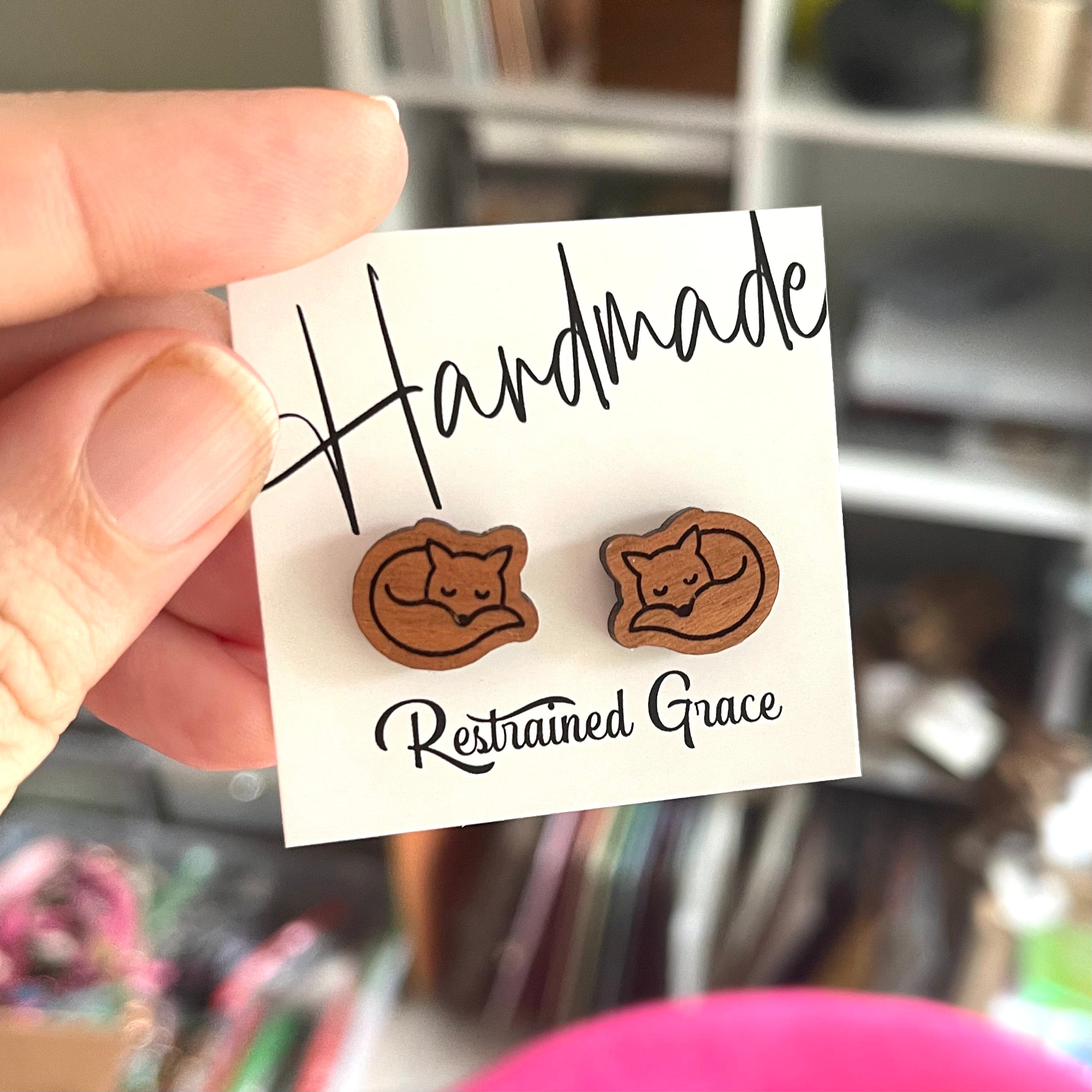 Little Fox Wooden Stud Earrings Earrings Restrained Grace   