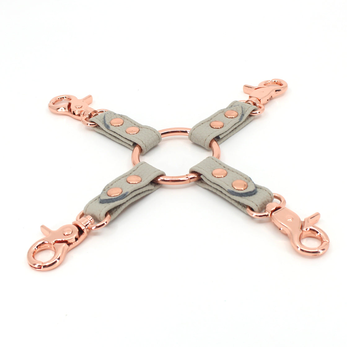 Dove Gray Vegan Leather BDSM Hogtie Bondage Strap Restrained Grace Rose Gold  