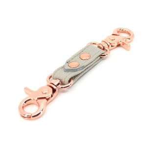 Dove Gray Vegan Leather BDSM Double Snap Hook Bondage Strap Restrained Grace Rose Gold  