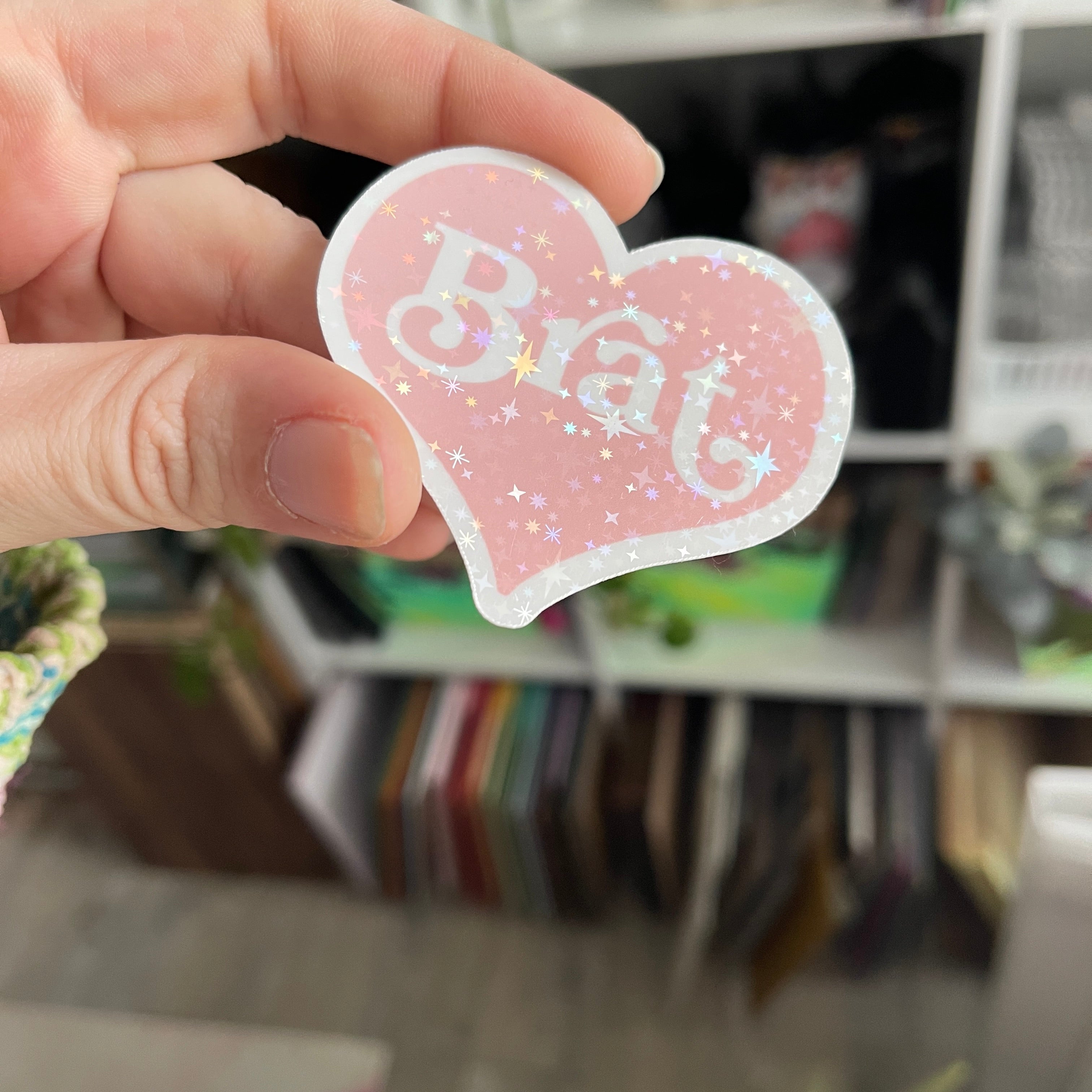 Brat Pink Sparkle Heart - Vinyl Sticker Sticker Restrained Grace   